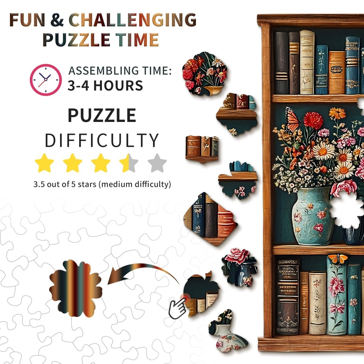 Bookshelf Flower Wooden Jigsaw Puzzle - KAAYEE Puzzle