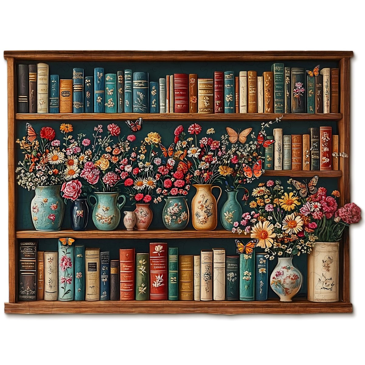 Bookshelf Flower Wooden Jigsaw Puzzle - KAAYEE Puzzle