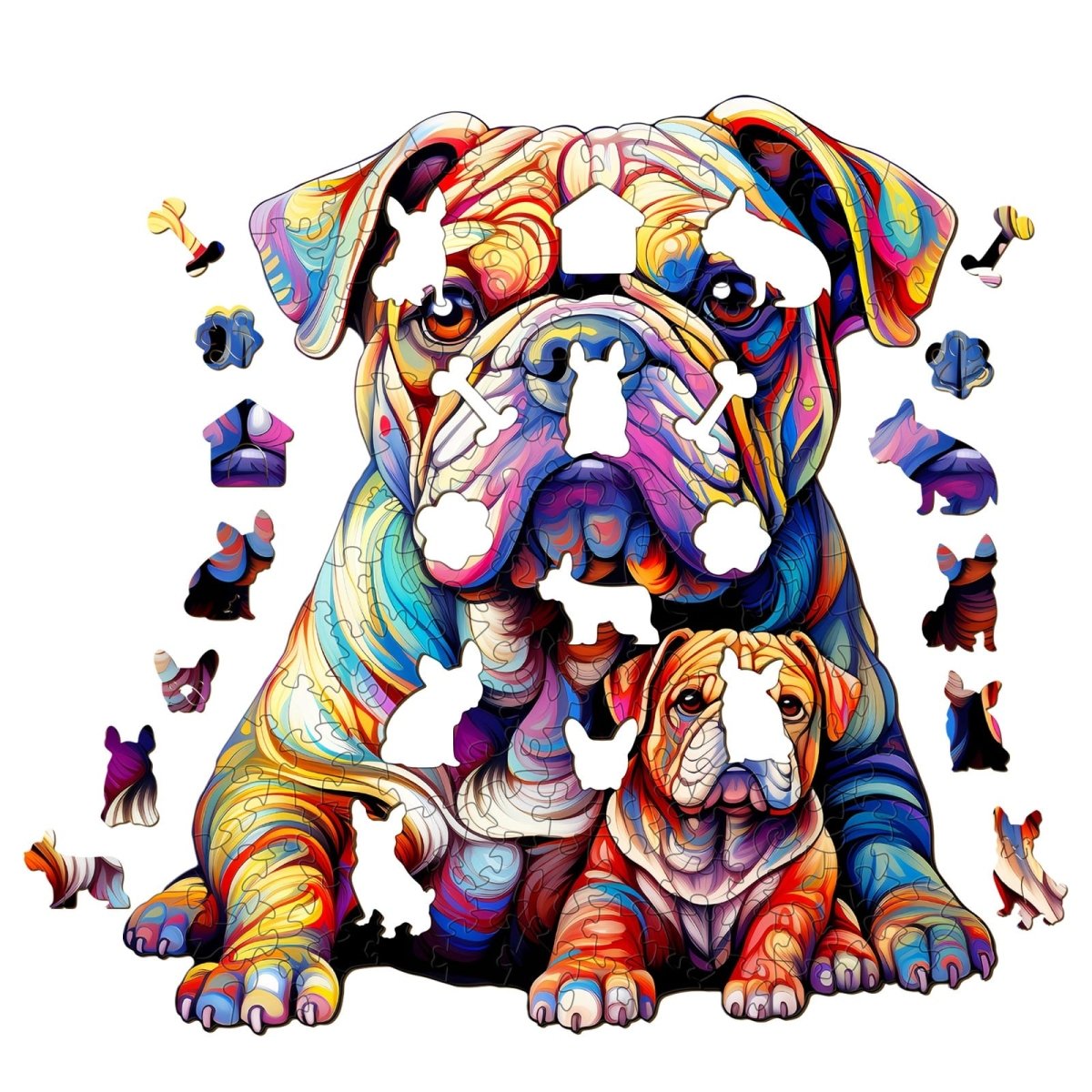 Bulldog Family 2 Wooden Jigsaw Puzzle - KAAYEE Puzzle