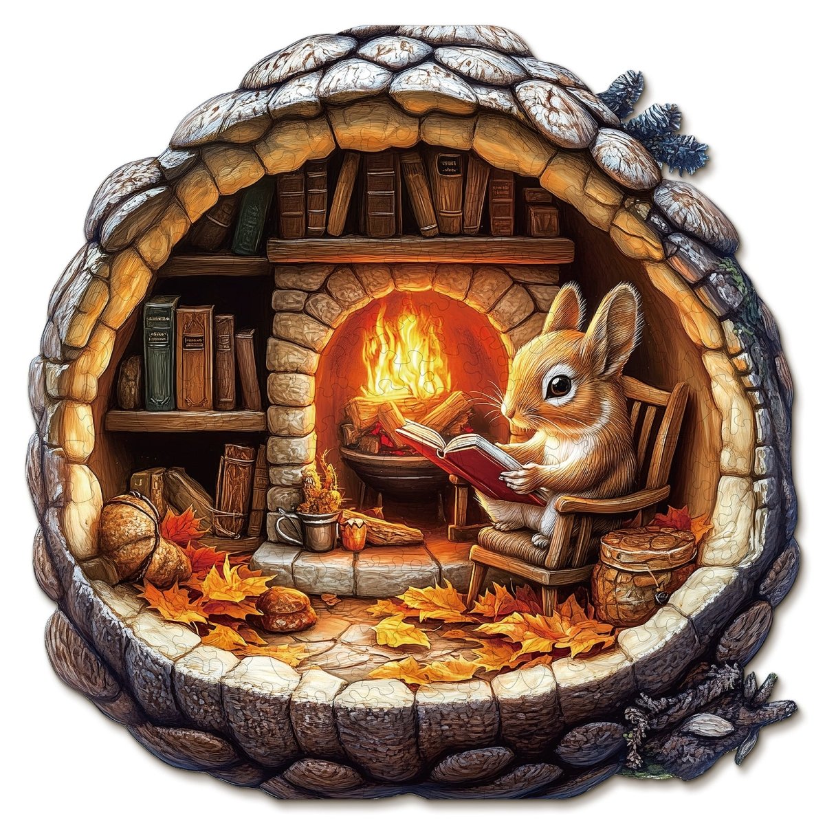 Bunny in the Booklight Wooden Jigsaw Puzzle - KAAYEE Puzzle