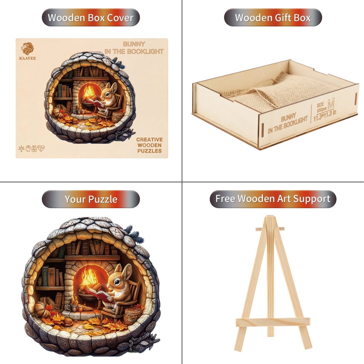 Bunny in the Booklight Wooden Jigsaw Puzzle - KAAYEE Puzzle