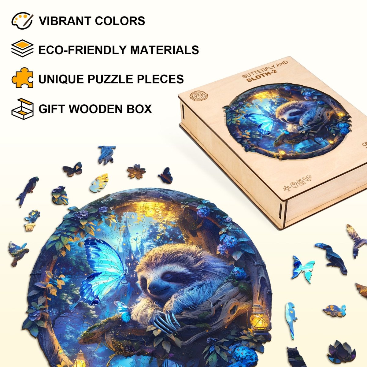 Butterfly and Sloth - 2 Wooden Jigsaw Puzzle - KAAYEE Puzzle
