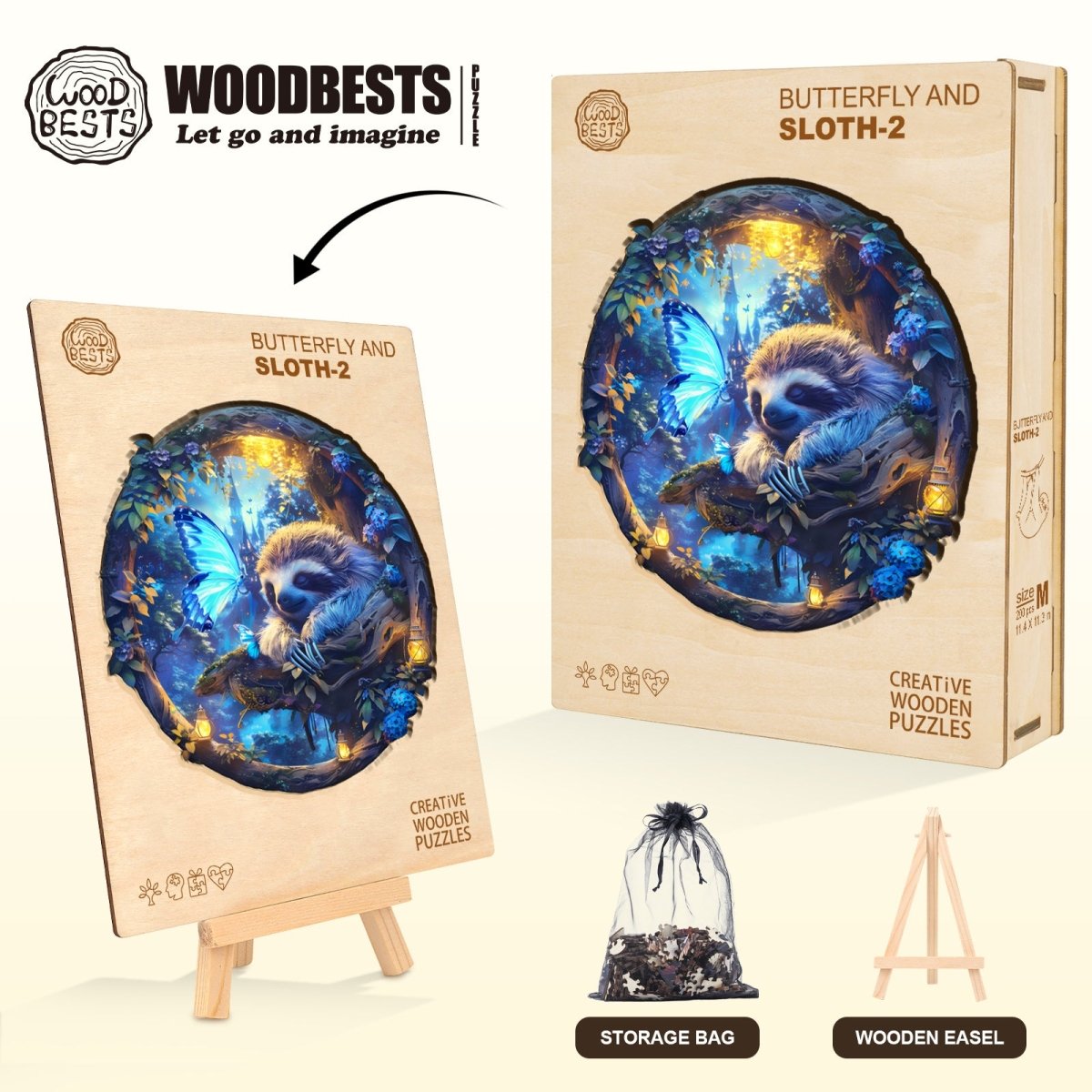 Butterfly and Sloth - 2 Wooden Jigsaw Puzzle - KAAYEE Puzzle