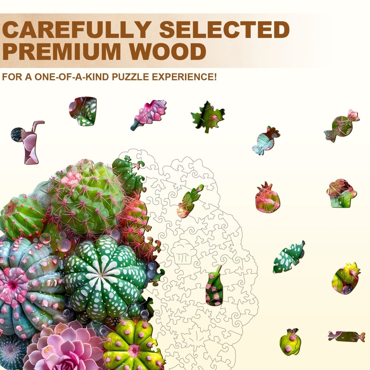 Cactus and Succulents Wooden Jigsaw Puzzle - KAAYEE Puzzle