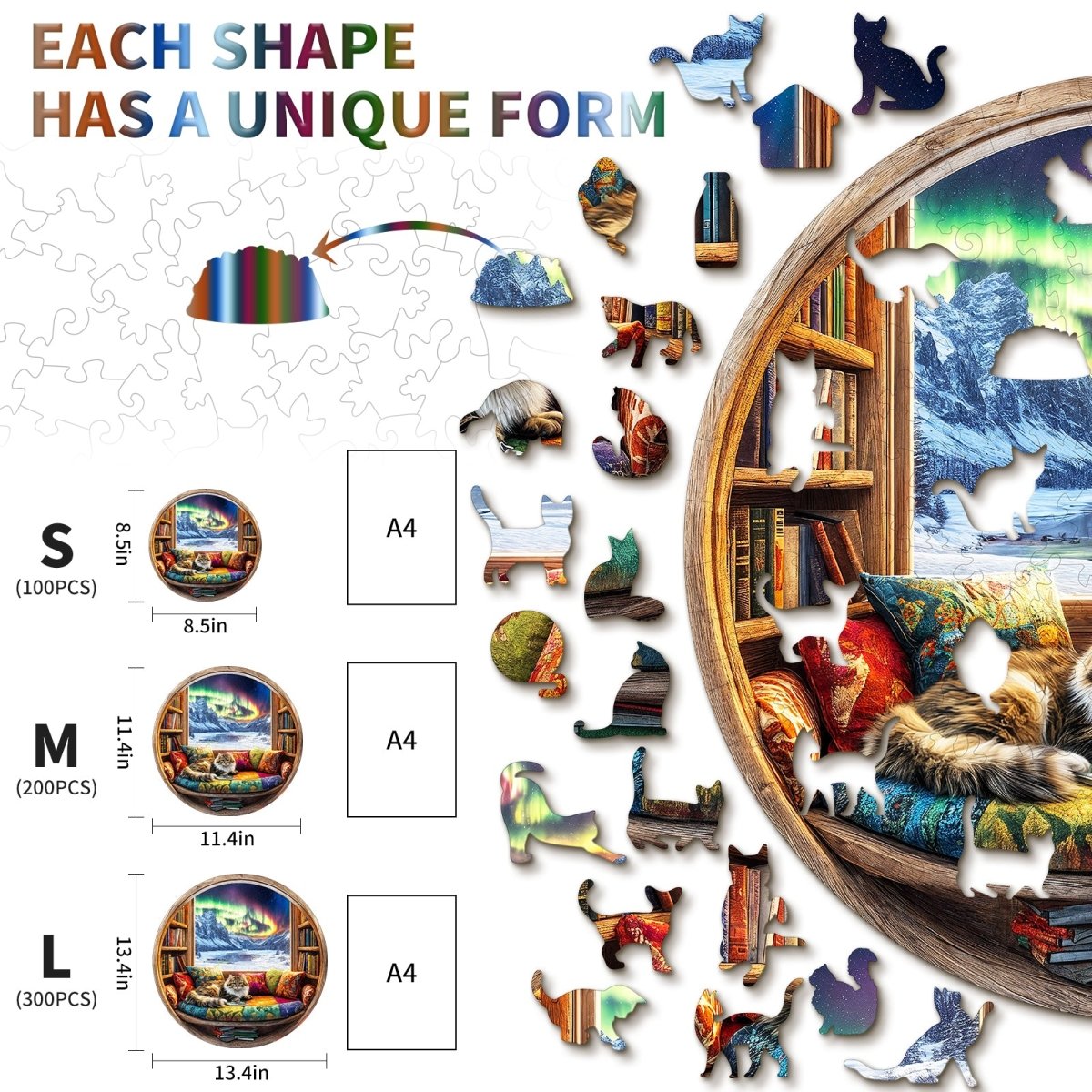 Cat and Bookstore Wooden Jigsaw Puzzle - KAAYEE Puzzle