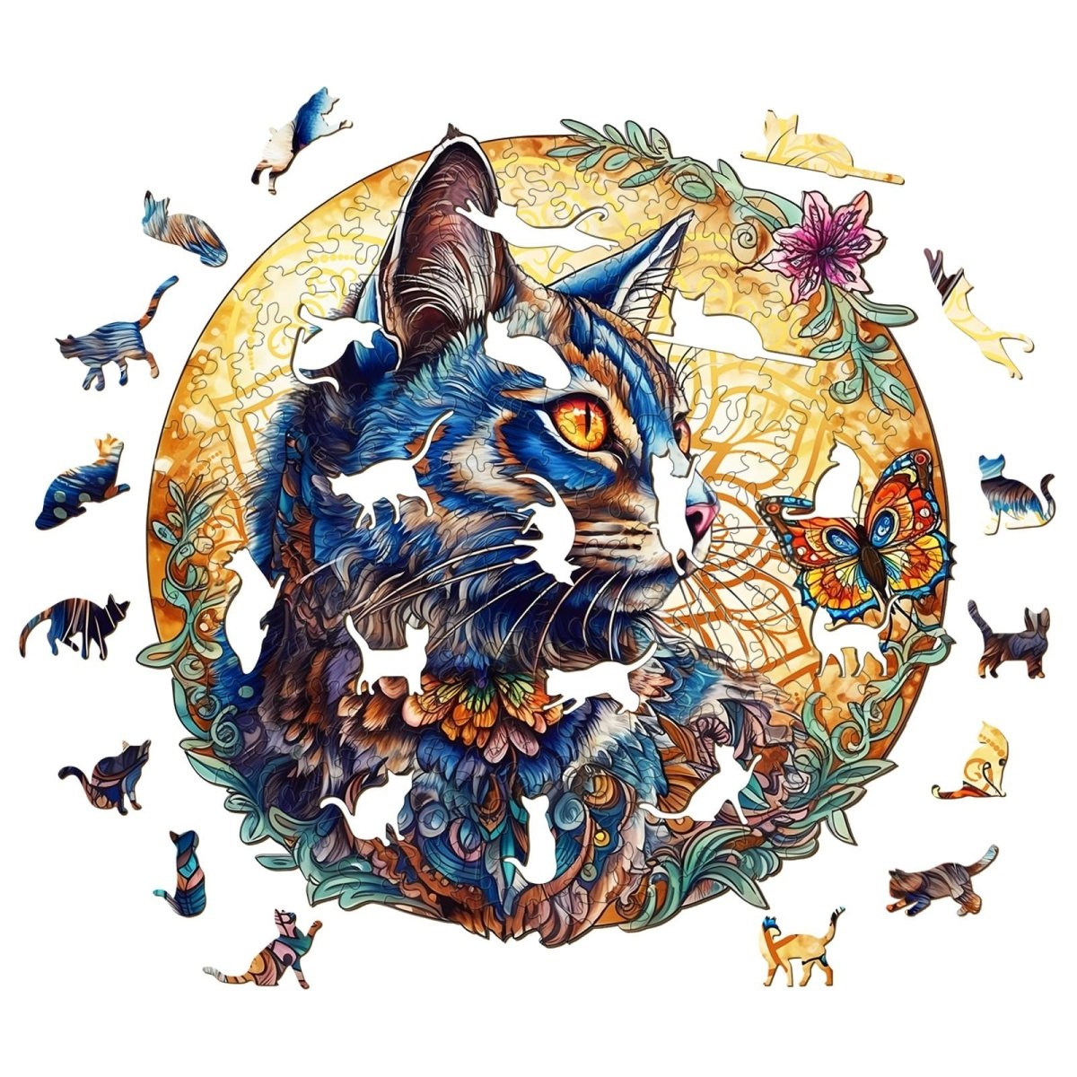 Cat and Butterfly Wooden Jigsaw Puzzle - KAAYEE Puzzle