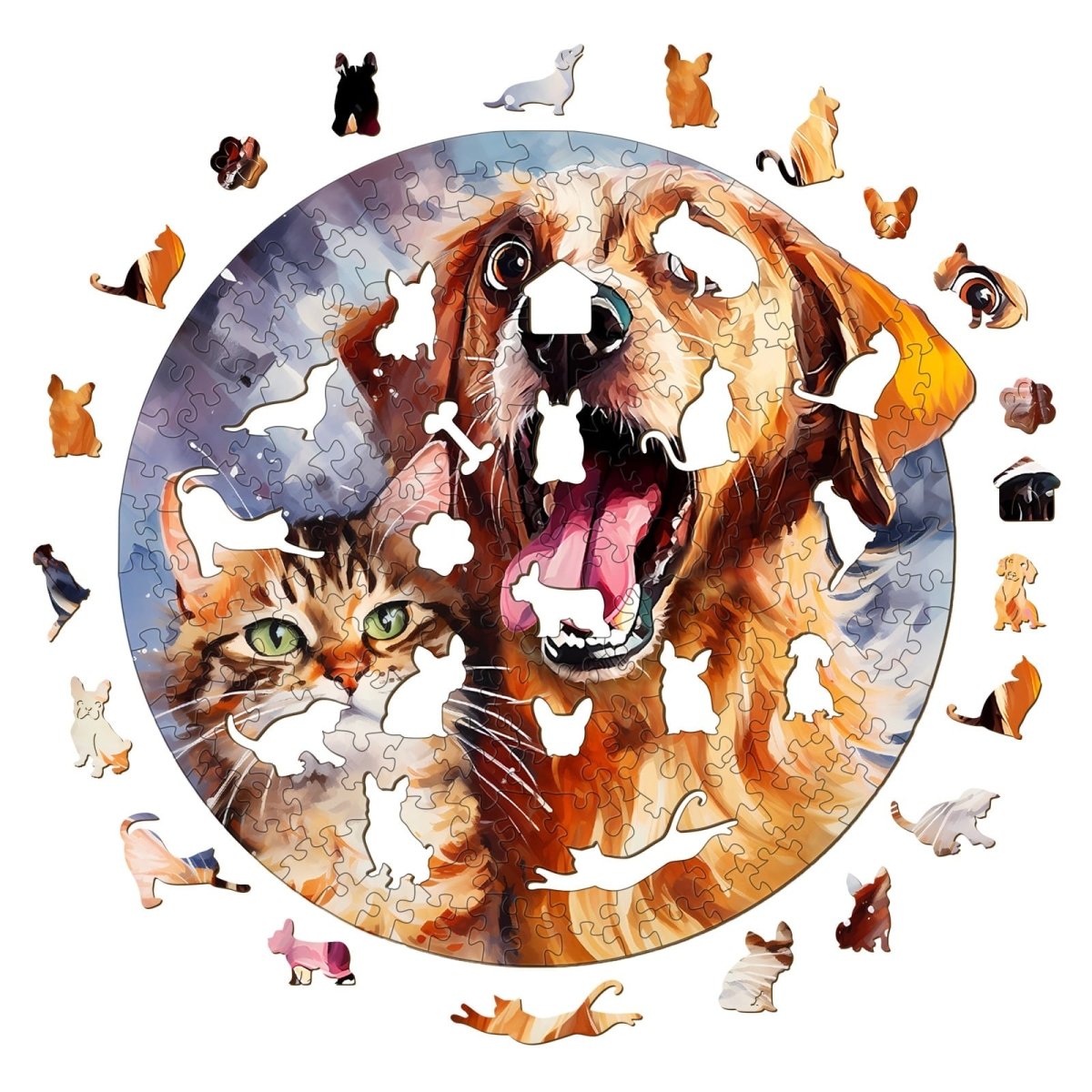 Cat and Dog Wooden Jigsaw Puzzle - KAAYEE Puzzle