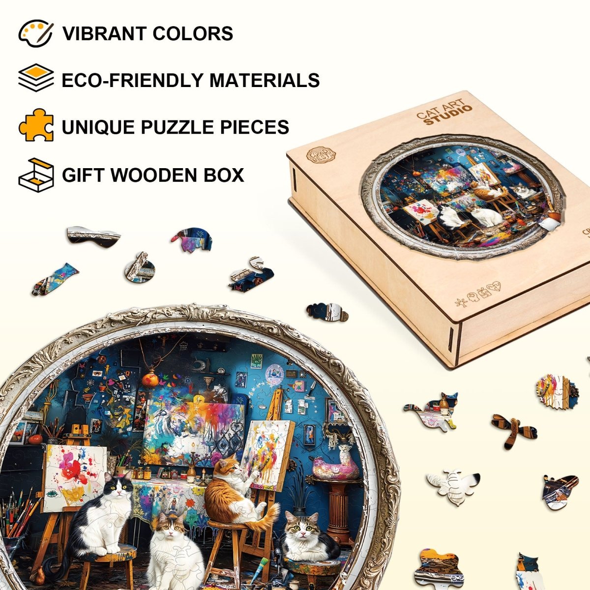 Cat Art Studio Wooden Jigsaw Puzzle - KAAYEE Puzzle