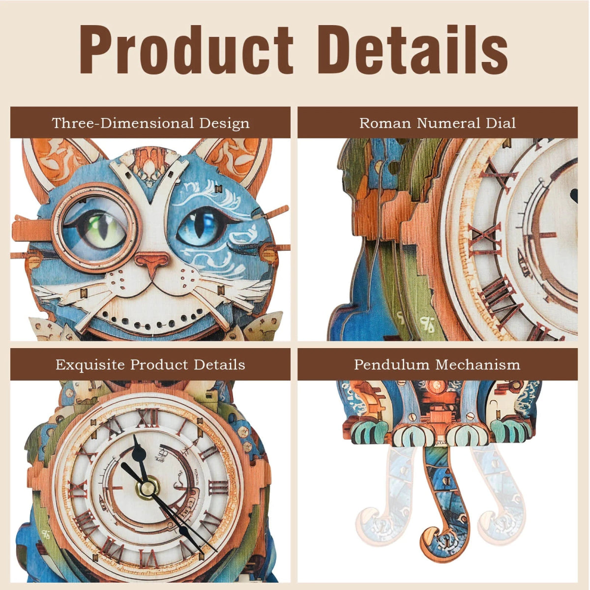 Cat Detective Wooden Clock Kit - KAAYEE Puzzle