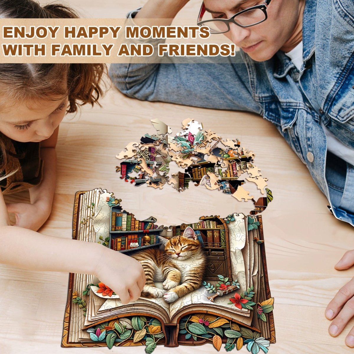 Cat in the book Wooden Jigsaw Puzzle - KAAYEE Puzzle