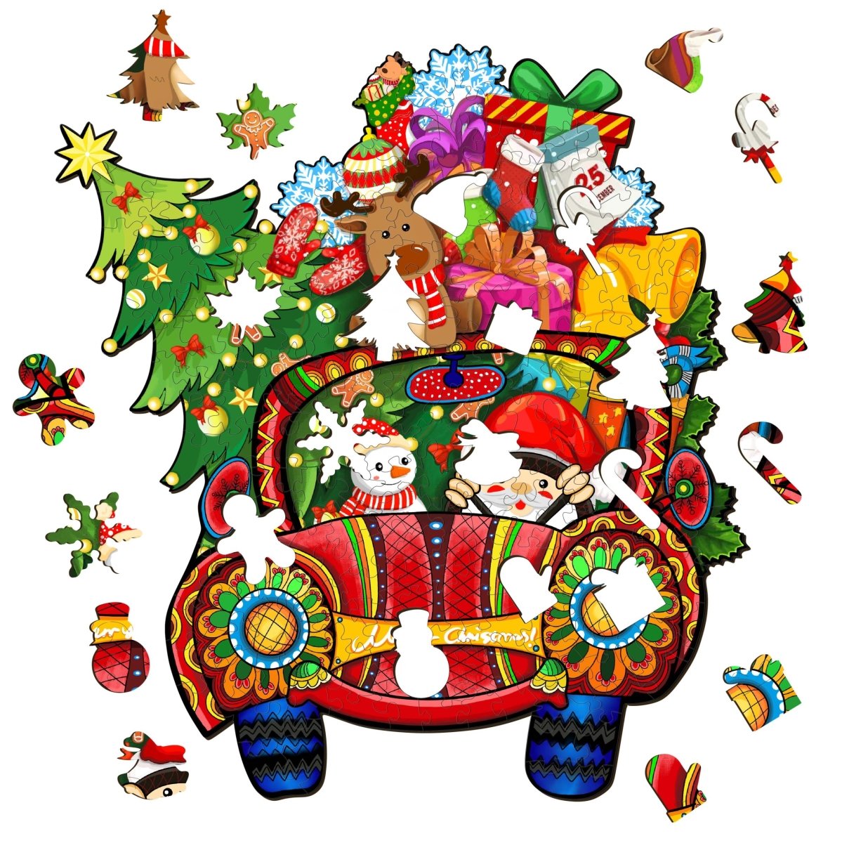 CHRISTMAS CAR Wooden Jigsaw Puzzle - KAAYEE Puzzle