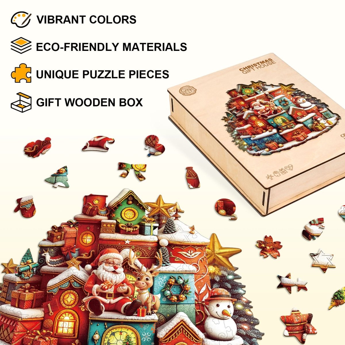 Christmas gift house Wooden Jigsaw Puzzle - KAAYEE Puzzle