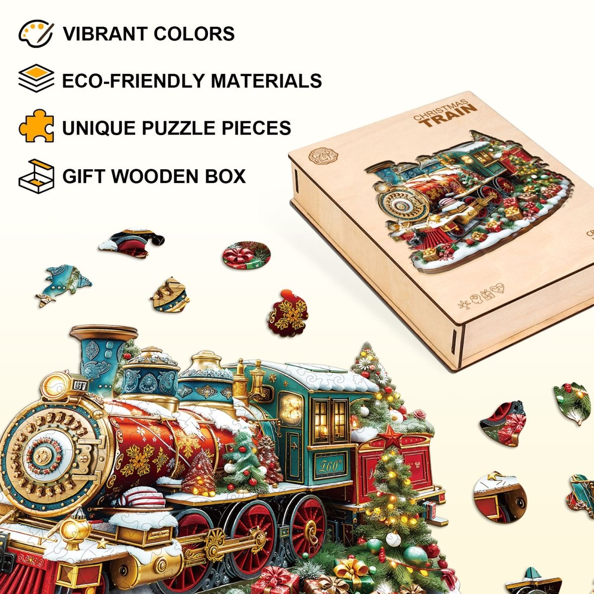 Christmas Train Wooden Jigsaw Puzzle - KAAYEE Puzzle