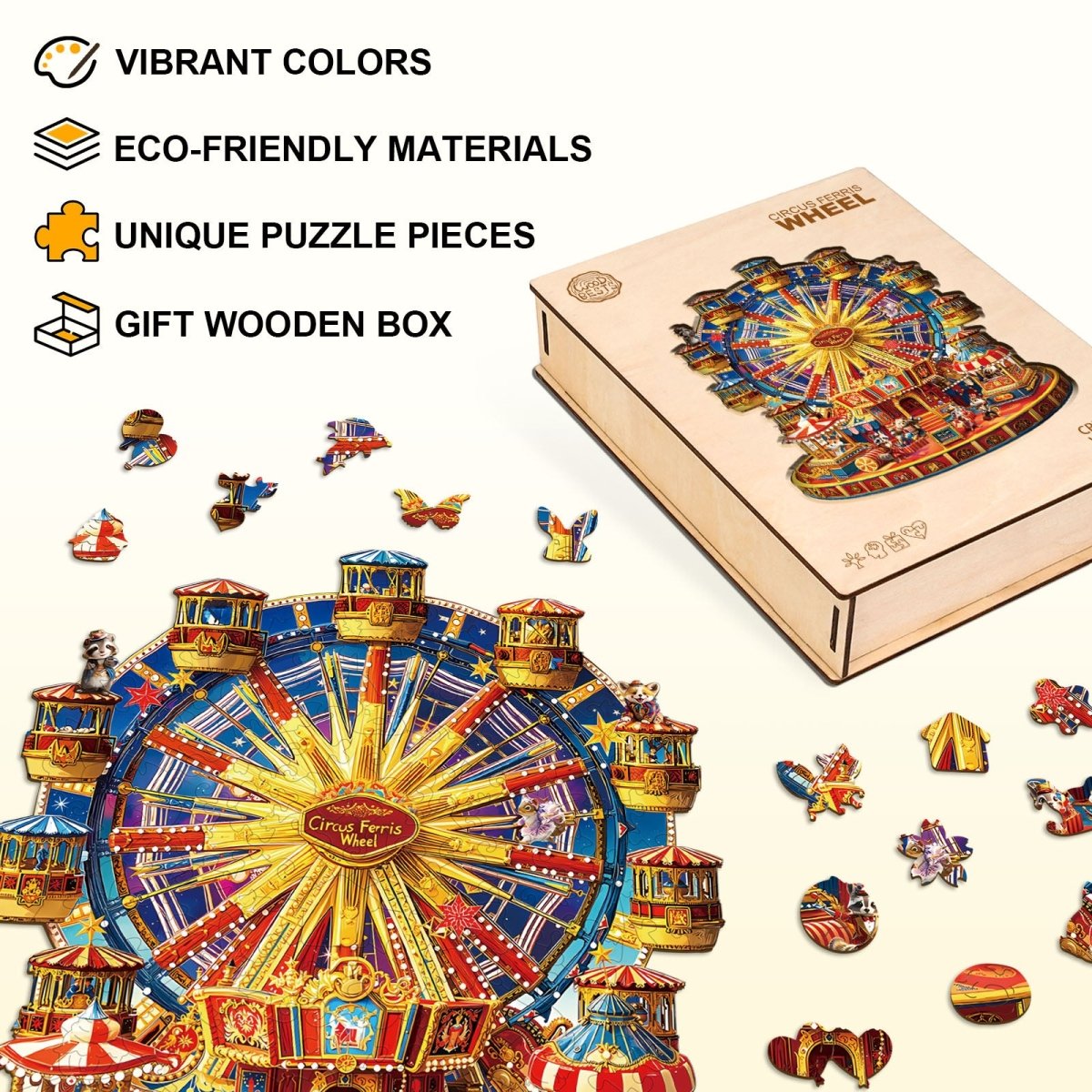 Circus Ferris Wheel Wooden Jigsaw Puzzle - KAAYEE Puzzle