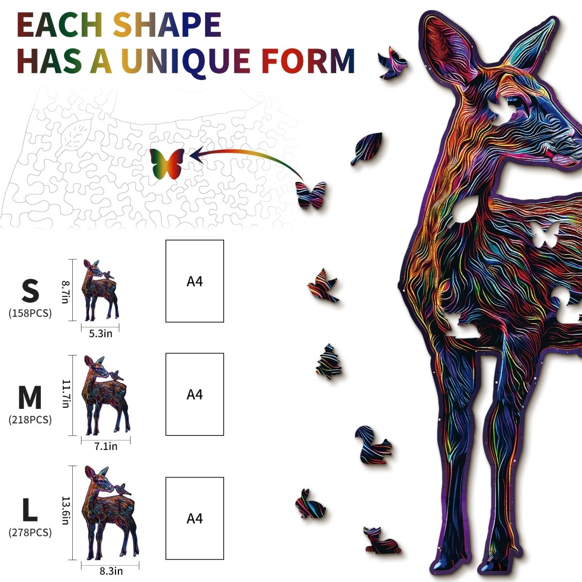 Colorful Deer Wooden Jigsaw Puzzle - KAAYEE Puzzle