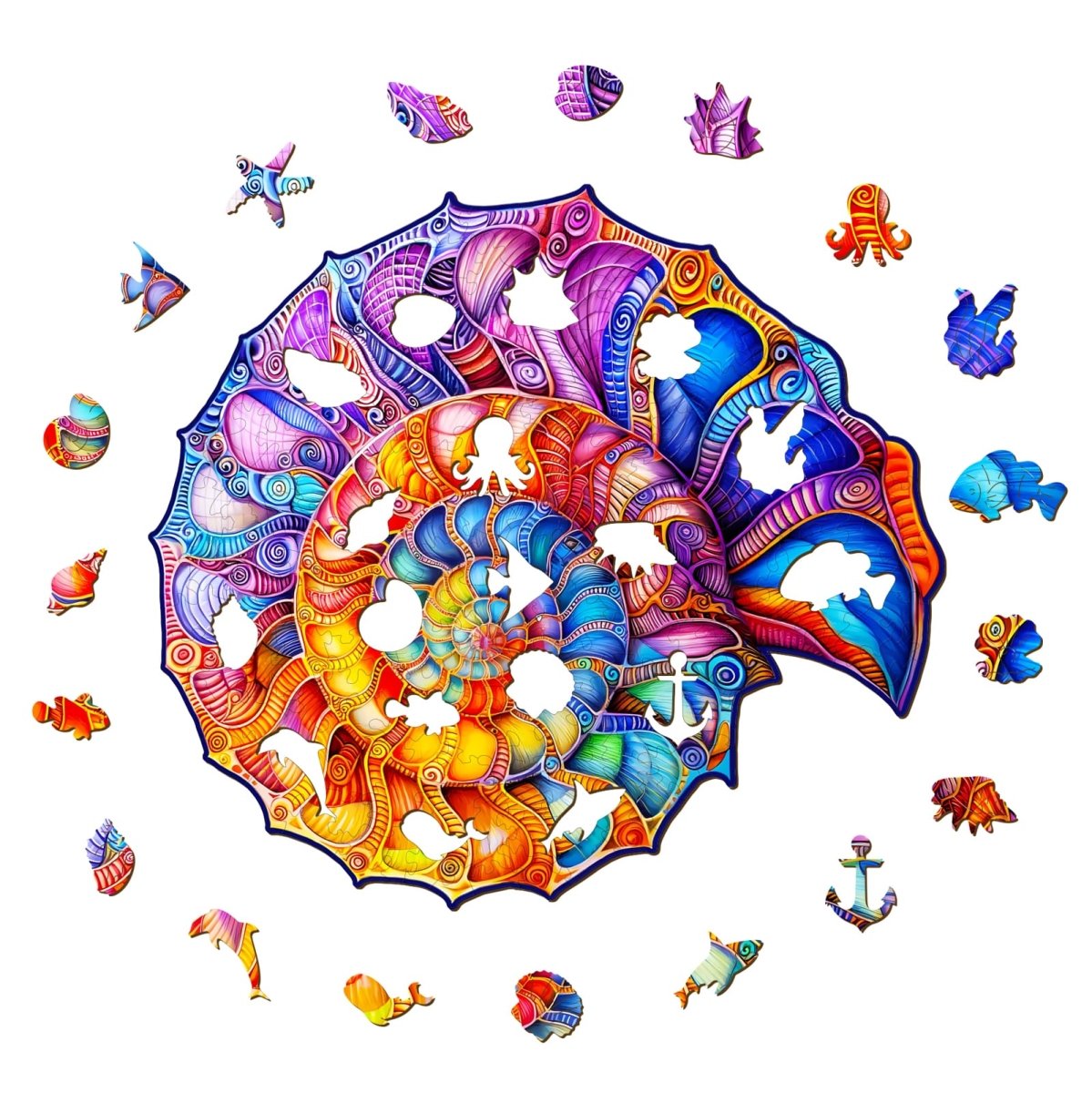 Colorful Nautilus Wooden Jigsaw Puzzle - KAAYEE Puzzle