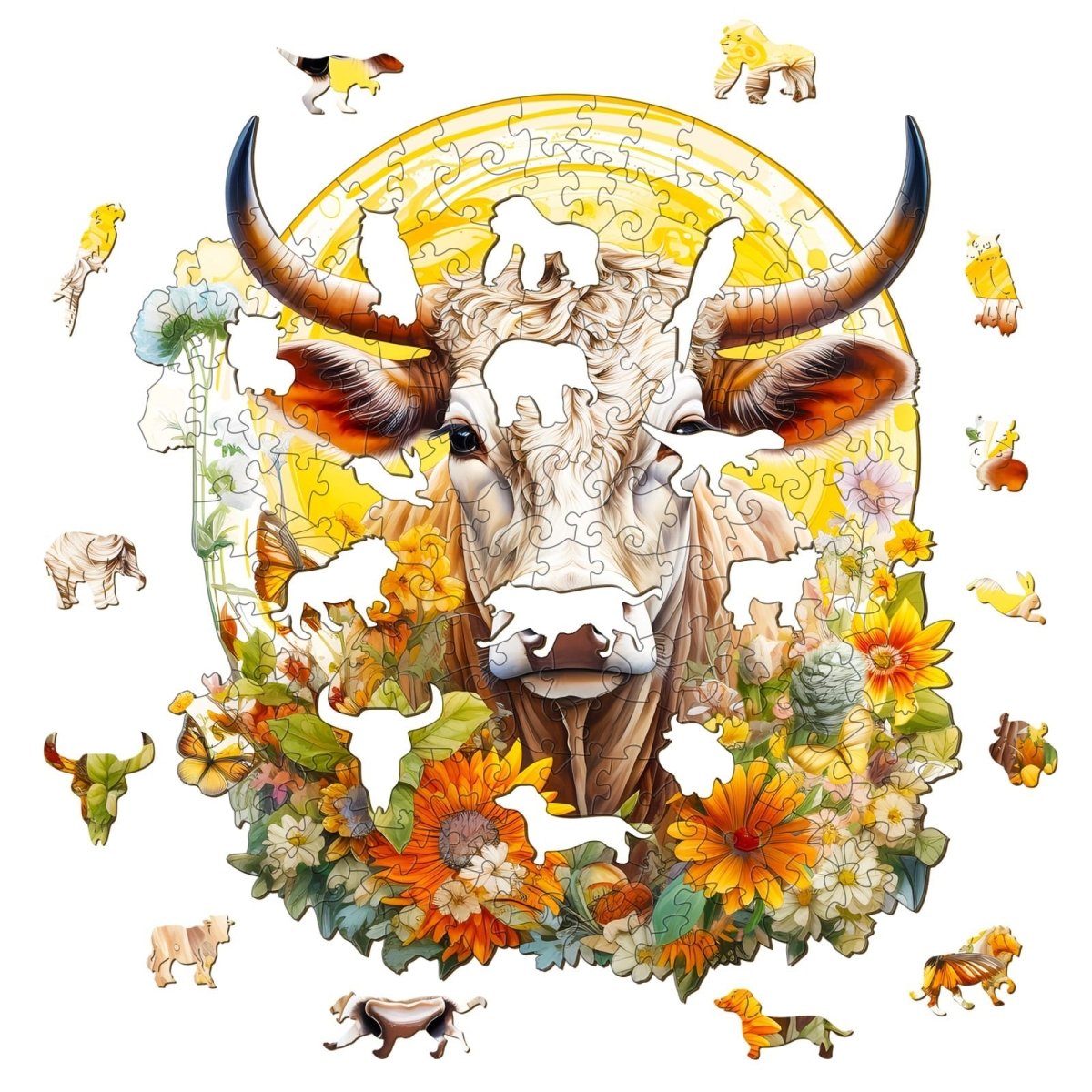 Cow and Flower Wooden Jigsaw Puzzle - KAAYEE Puzzle