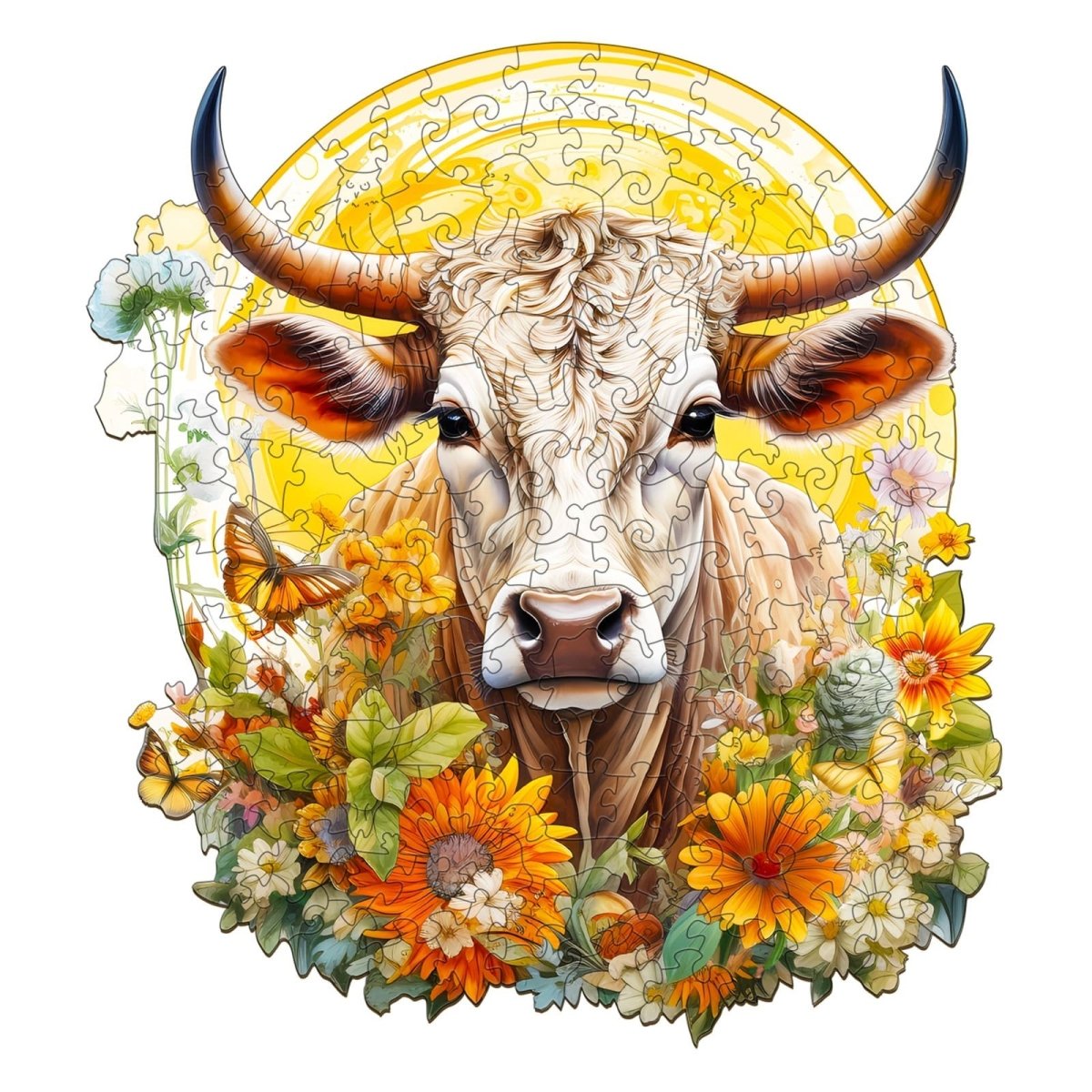 Cow and Flower Wooden Jigsaw Puzzle - KAAYEE Puzzle