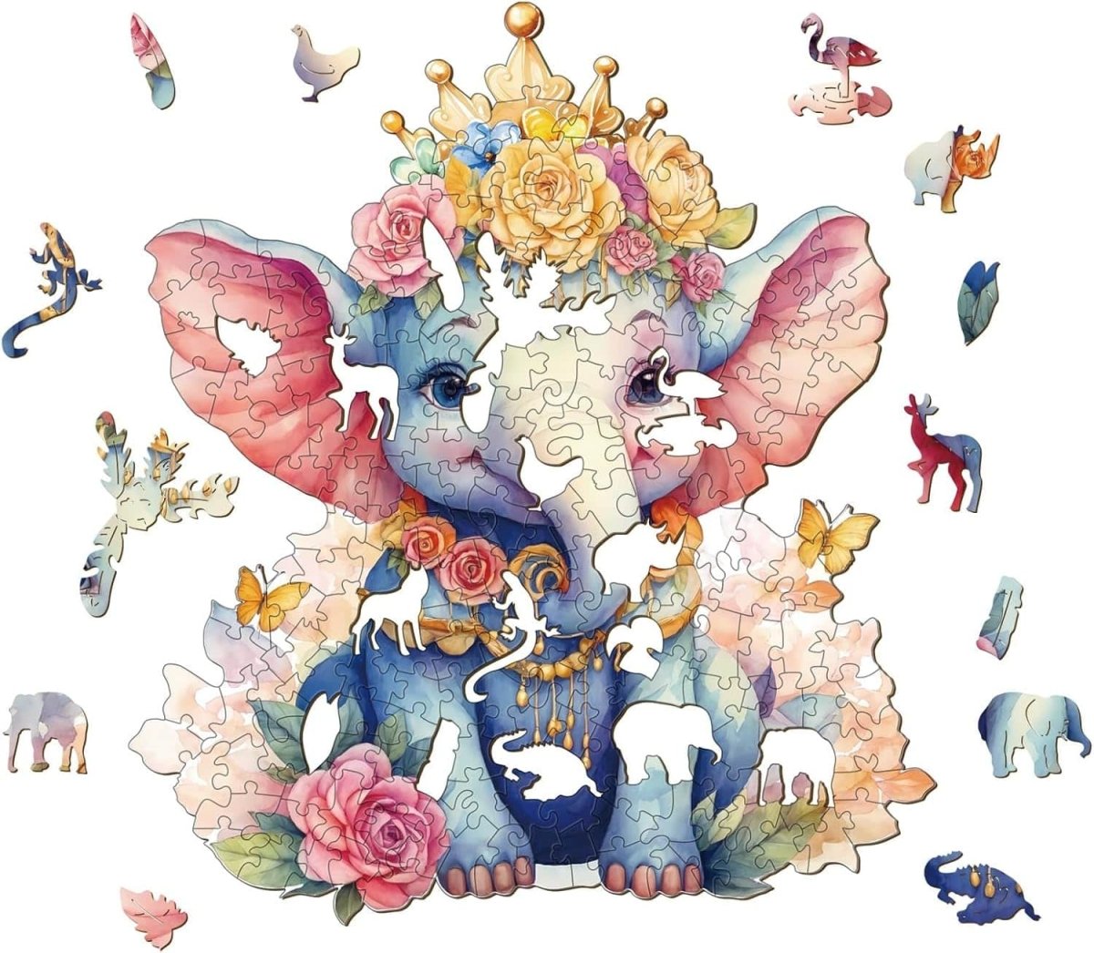Crowned Elephant Wooden Jigsaw Puzzle - KAAYEE Puzzle