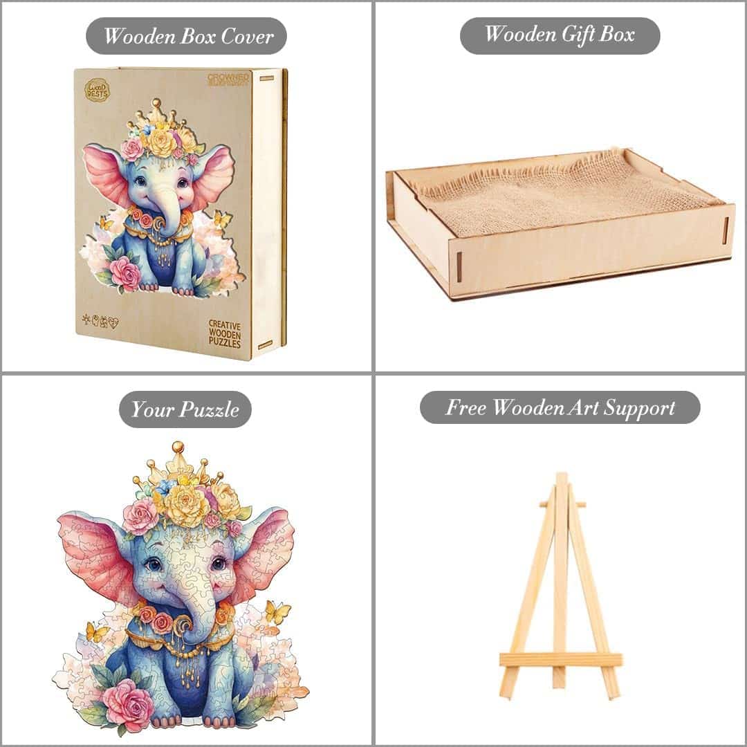 Crowned Elephant Wooden Jigsaw Puzzle - KAAYEE Puzzle