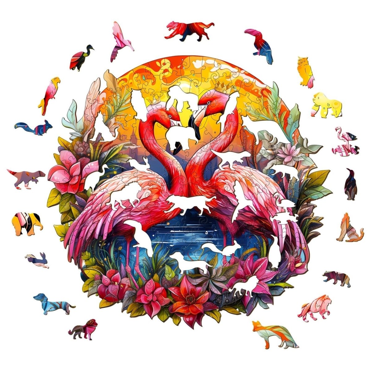 Crowned Flamingo Wooden Jigsaw Puzzle - KAAYEE Puzzle