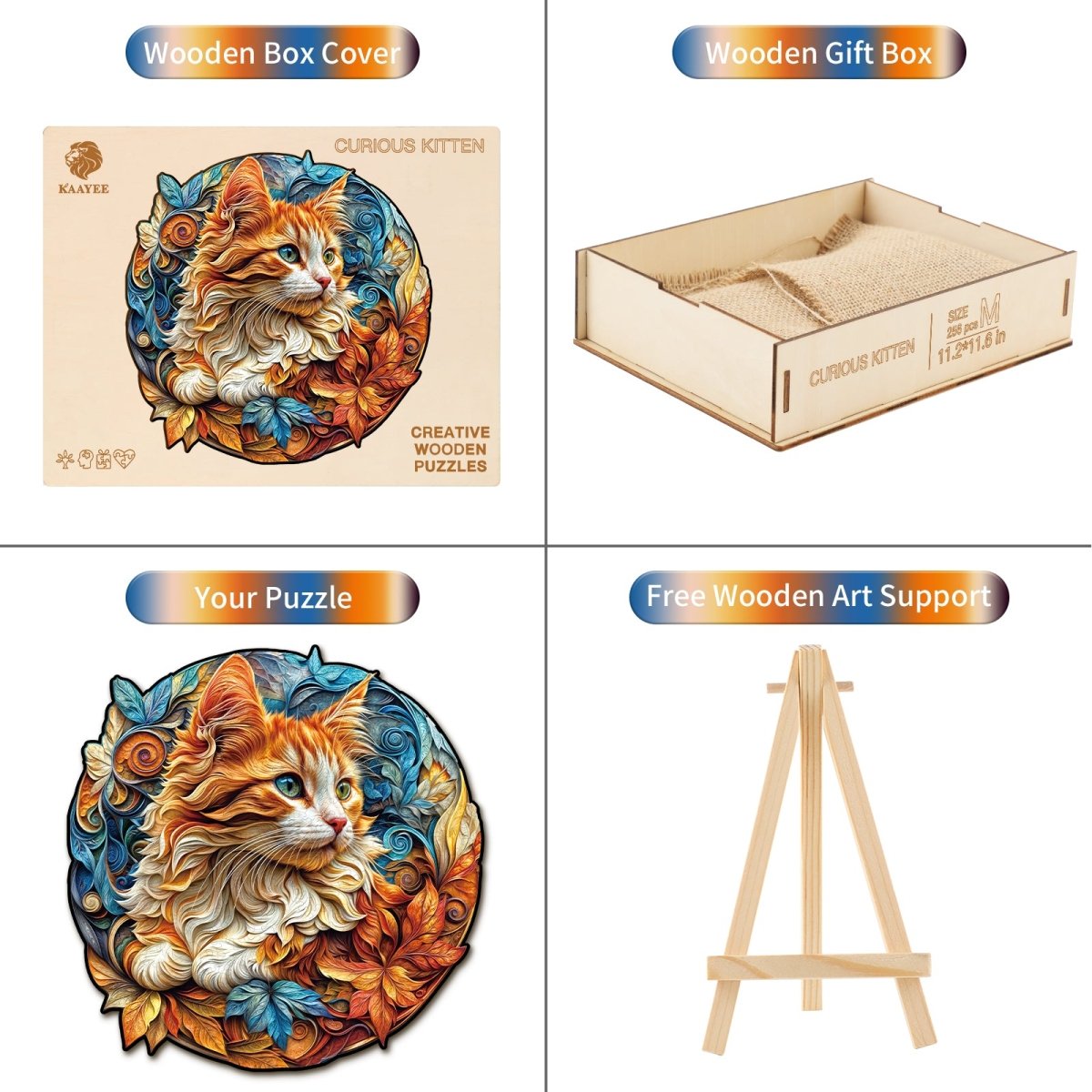 Curious Kitten Wooden Jigsaw Puzzle - KAAYEE Puzzle