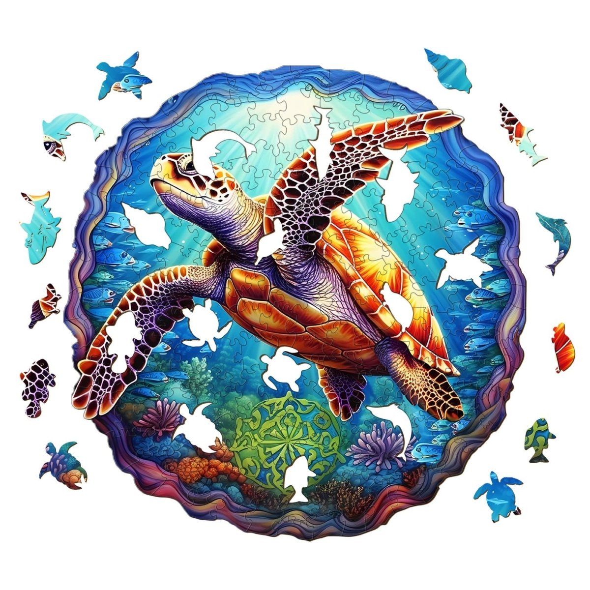 DEEP SEA TURTLE 1 Wooden Jigsaw Puzzle - KAAYEE Puzzle