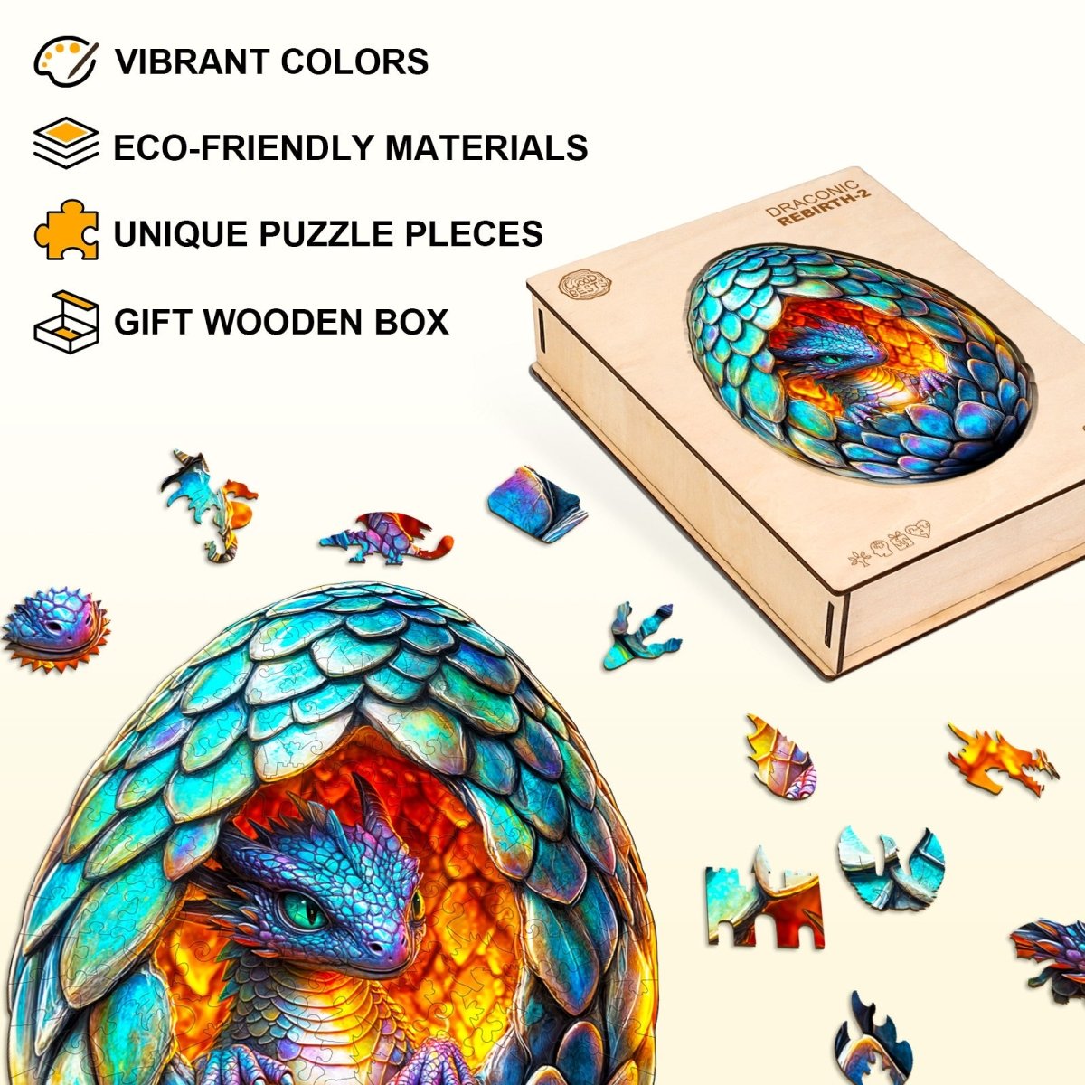 Draconic Rebirth - 2 Wooden Jigsaw Puzzle - KAAYEE Puzzle