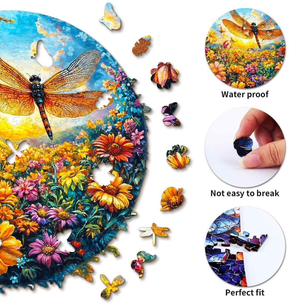Dragonfly and Flowers Wooden Jigsaw Puzzle - KAAYEE Puzzle