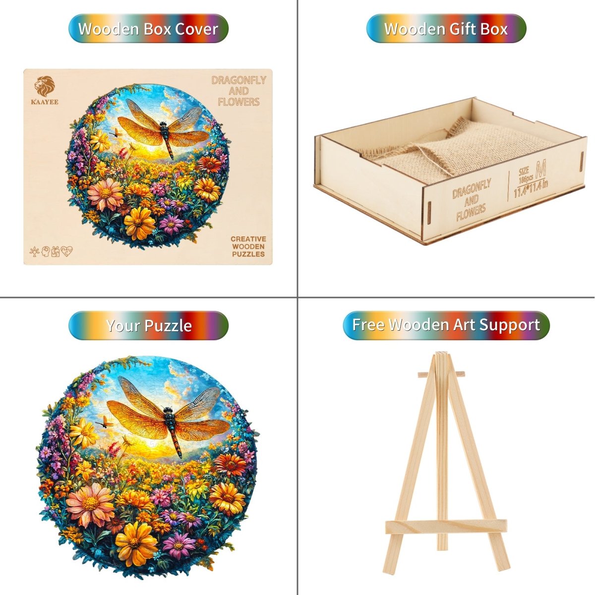 Dragonfly and Flowers Wooden Jigsaw Puzzle - KAAYEE Puzzle