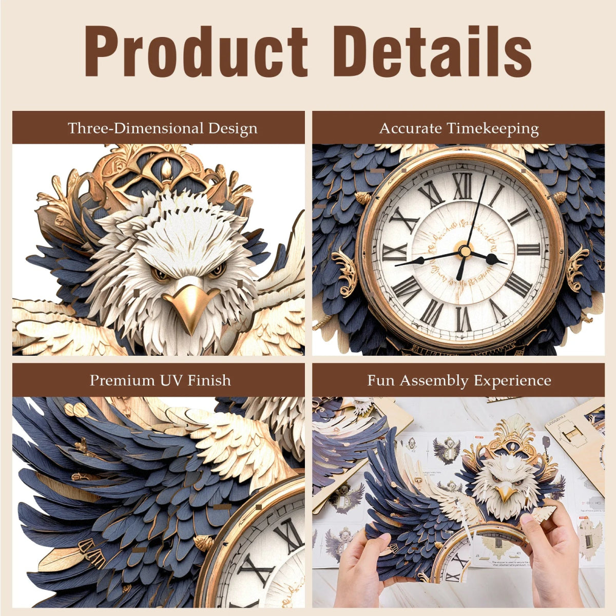 Eagle Wooden Clock Kit - KAAYEE Puzzle