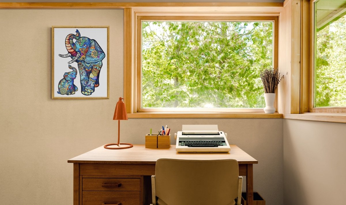 ELEPHANT FAMILY Wooden Jigsaw Puzzle - KAAYEE Puzzle