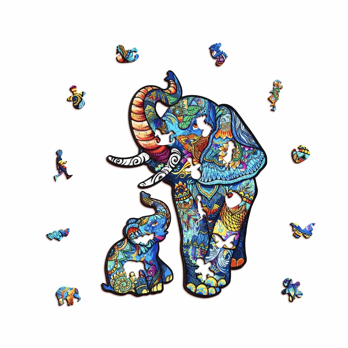 ELEPHANT FAMILY Wooden Jigsaw Puzzle - KAAYEE Puzzle
