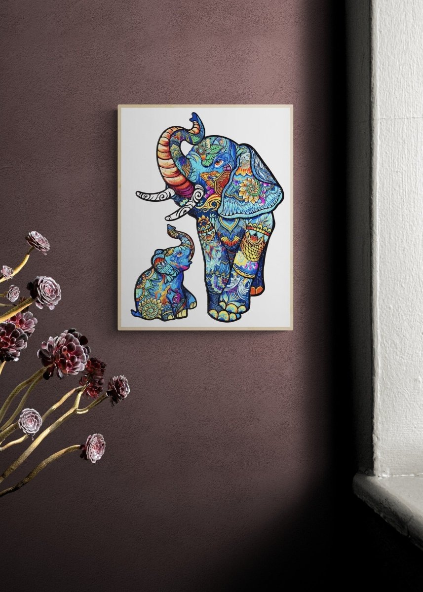 ELEPHANT FAMILY Wooden Jigsaw Puzzle - KAAYEE Puzzle