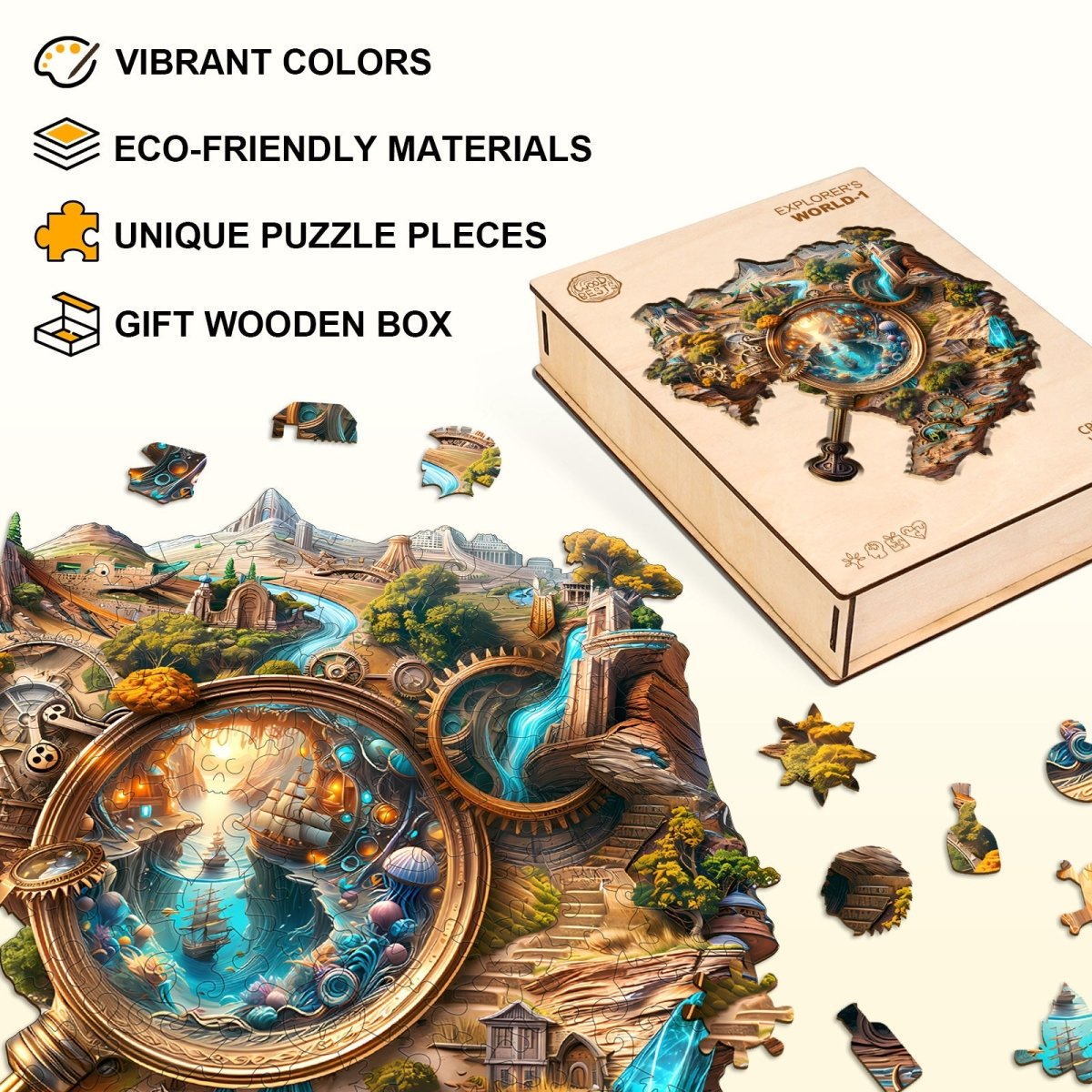 Explorer’s World - 1 Wooden Jigsaw Puzzle - KAAYEE Puzzle