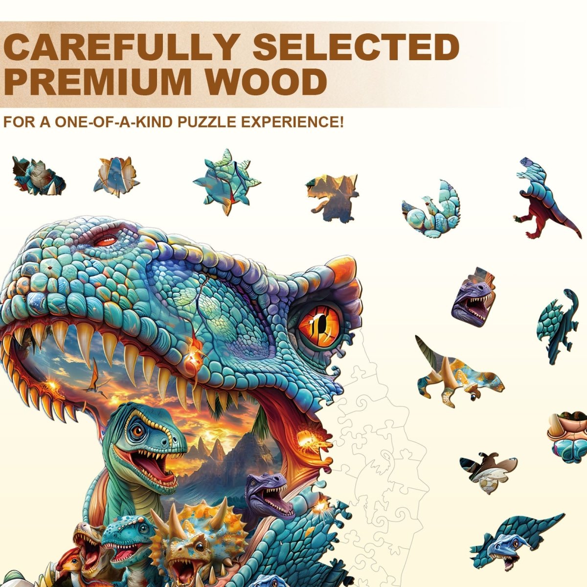 Fantasy Dinosaurs - 2 Wooden Jigsaw Puzzle - KAAYEE Puzzle