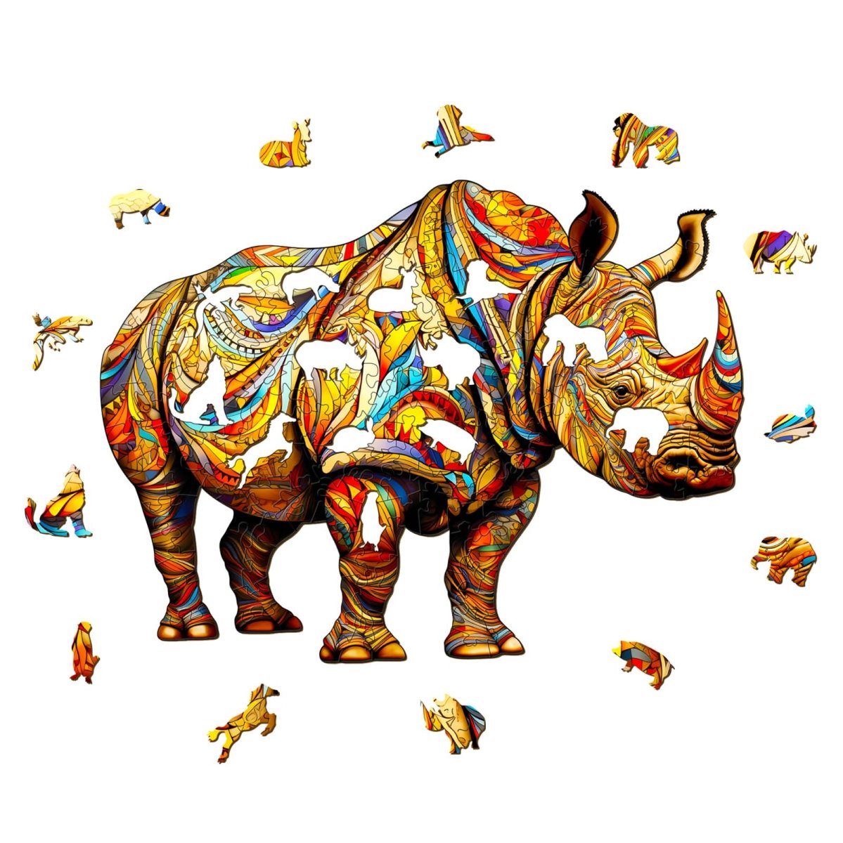Fierce Rhinoceros Wooden Jigsaw Puzzle - KAAYEE Puzzle