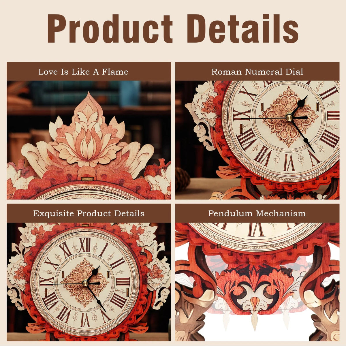 Flame Flower Wooden Clock Kit - KAAYEE Puzzle