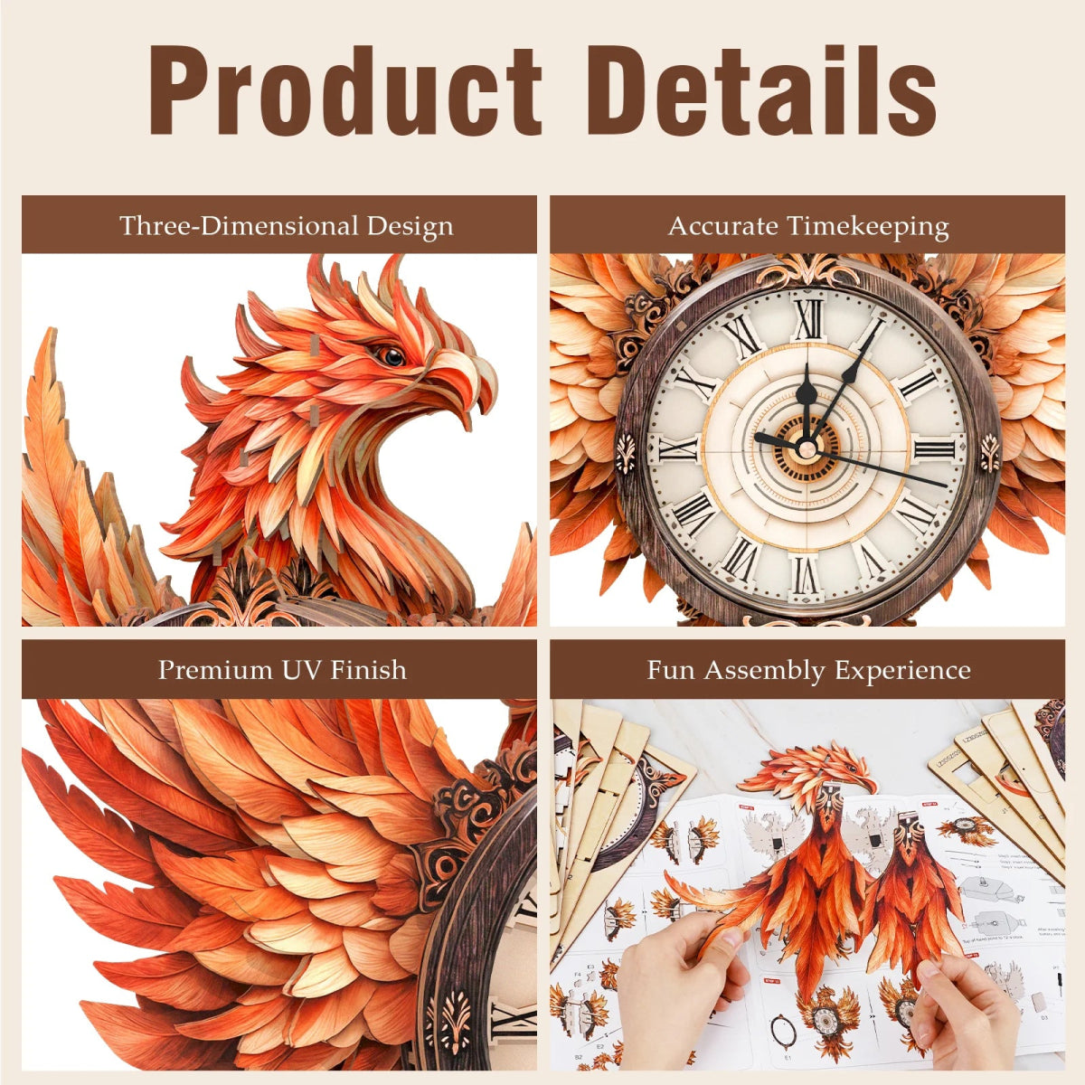 Flame Phoenix Wooden Clock Kit - KAAYEE Puzzle
