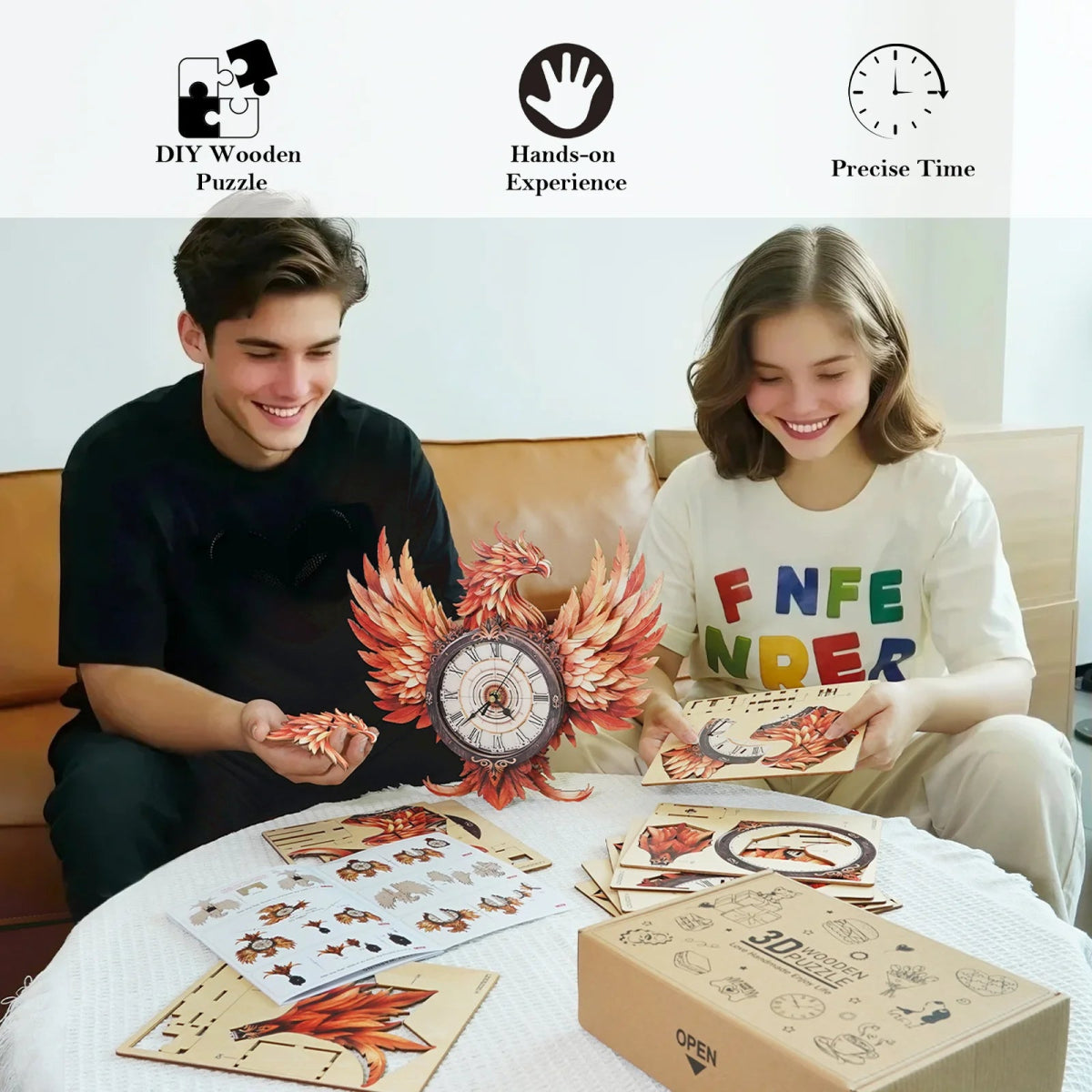 Flame Phoenix Wooden Clock Kit - KAAYEE Puzzle
