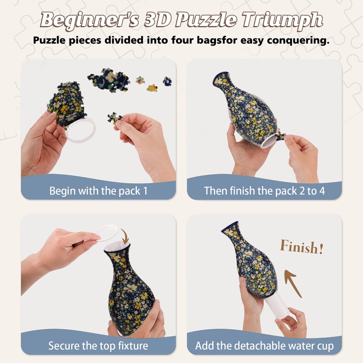 Floral Pattern 3D Vase Puzzle Kit - KAAYEE Puzzle