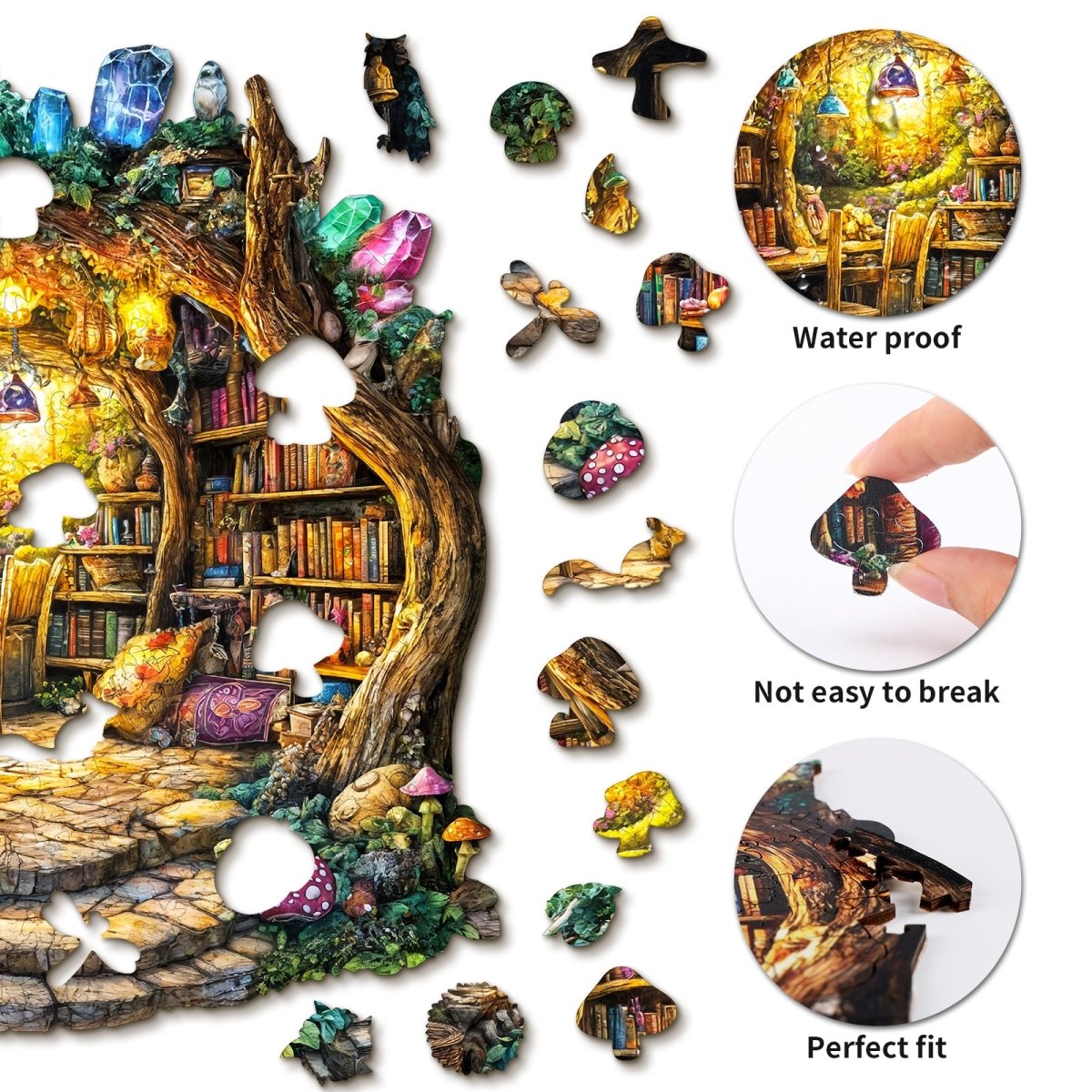Forest Mushroom House Wooden Jigsaw Puzzle - KAAYEE Puzzle