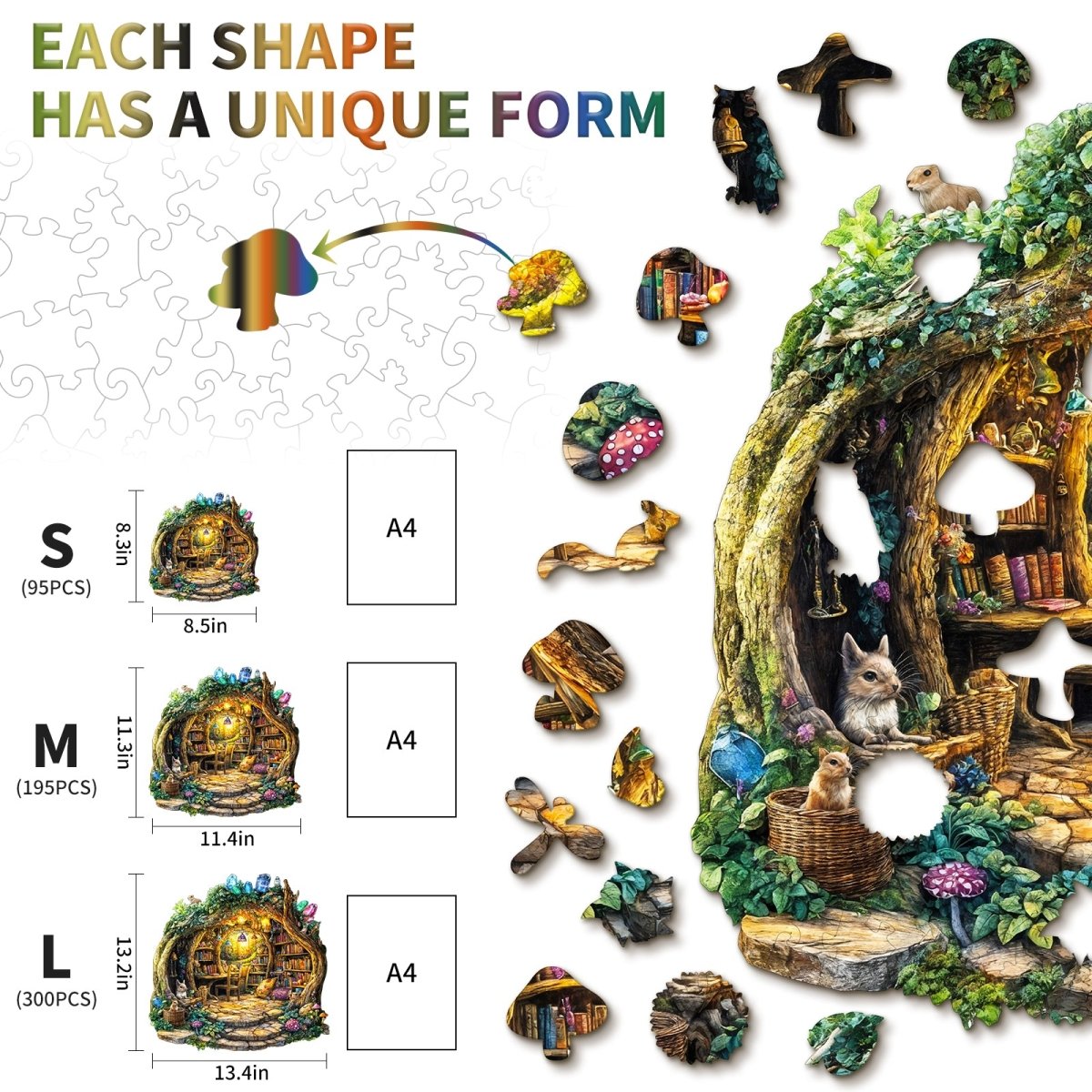 Forest Mushroom House Wooden Jigsaw Puzzle - KAAYEE Puzzle