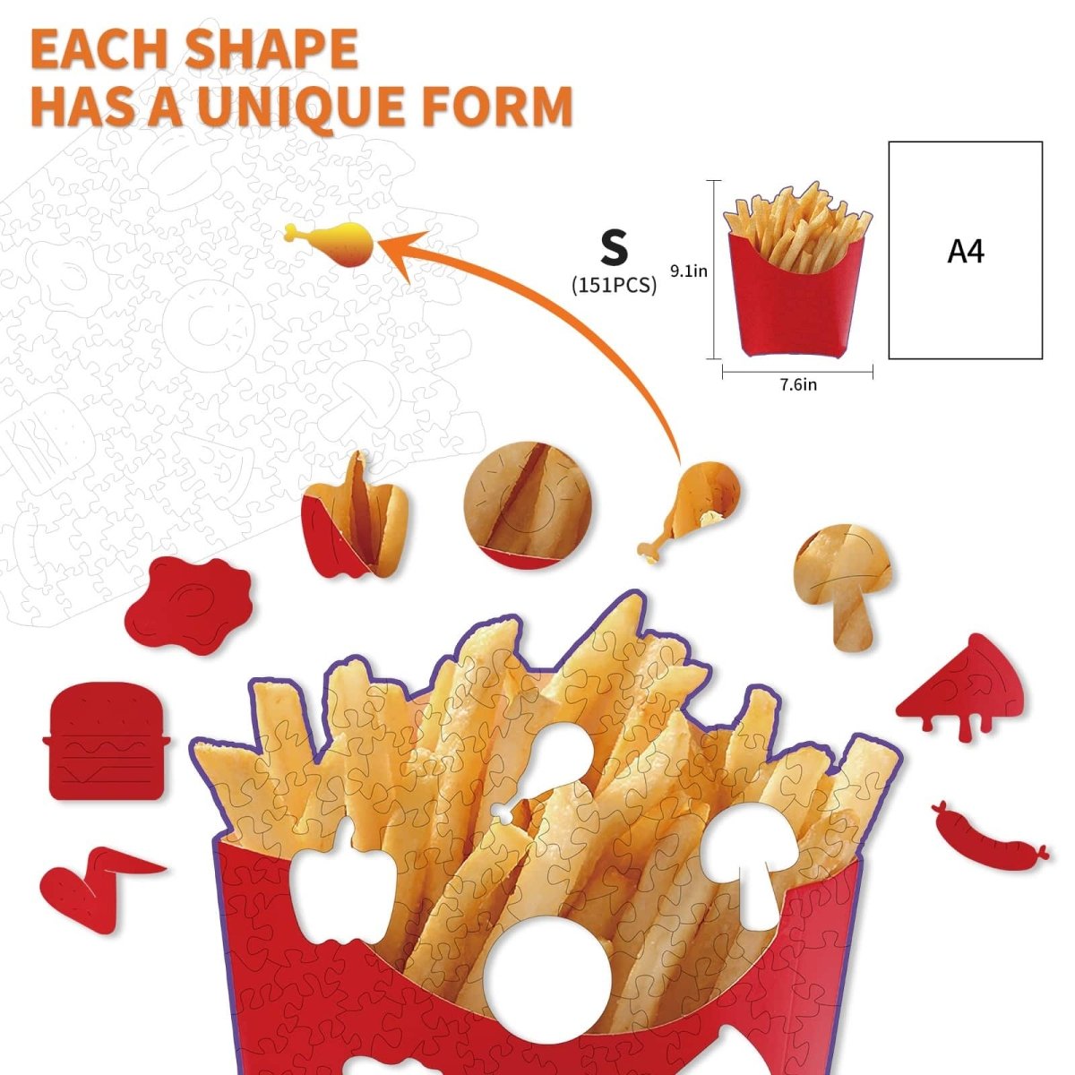 French fries Wooden Jigsaw Puzzle - KAAYEE Puzzle