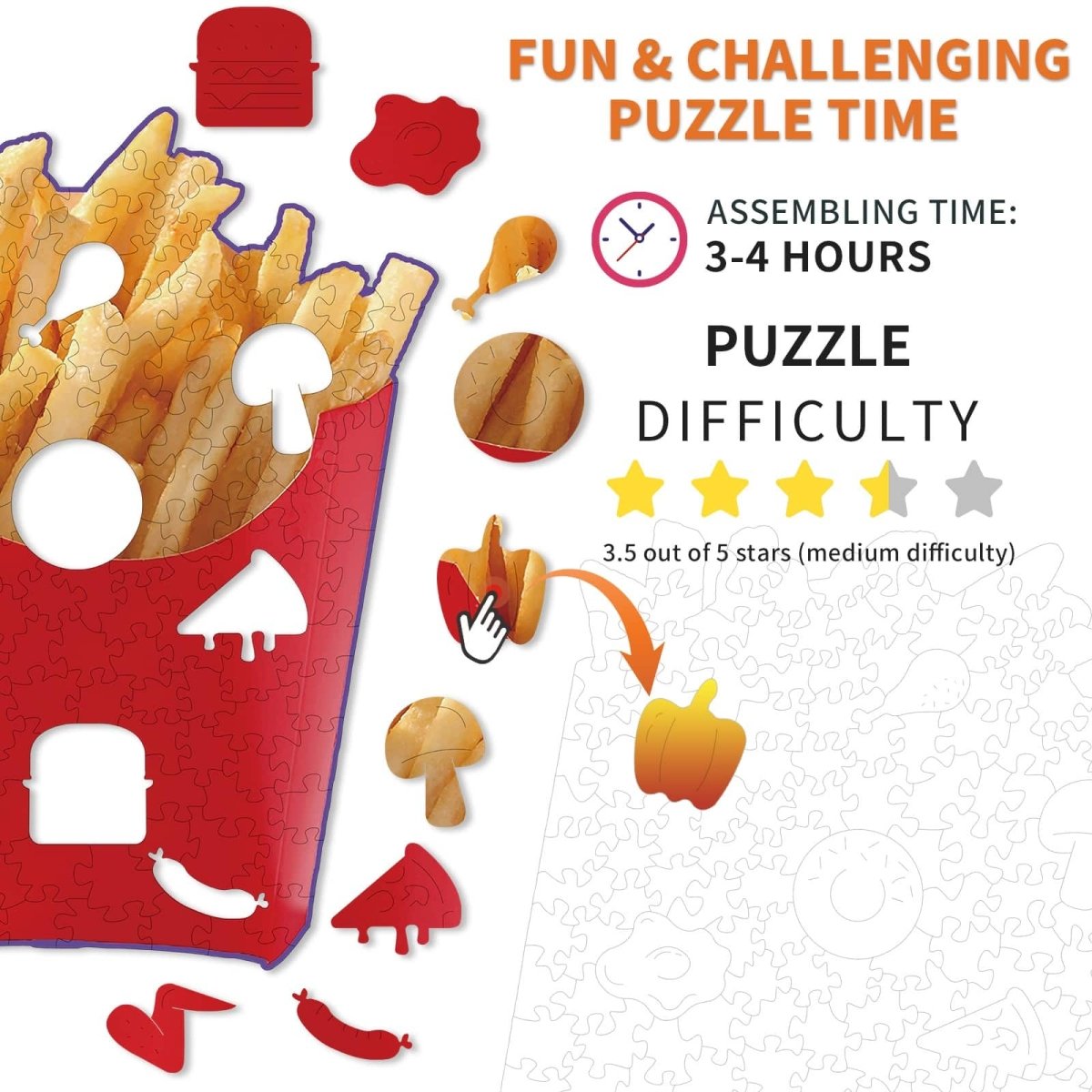 French fries Wooden Jigsaw Puzzle - KAAYEE Puzzle