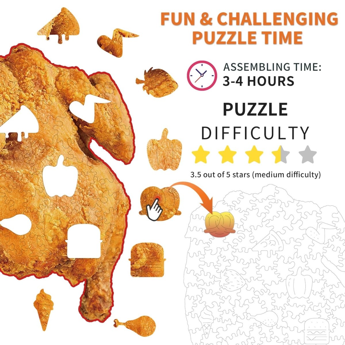 Fried Chicken Wooden Jigsaw Puzzle - KAAYEE Puzzle