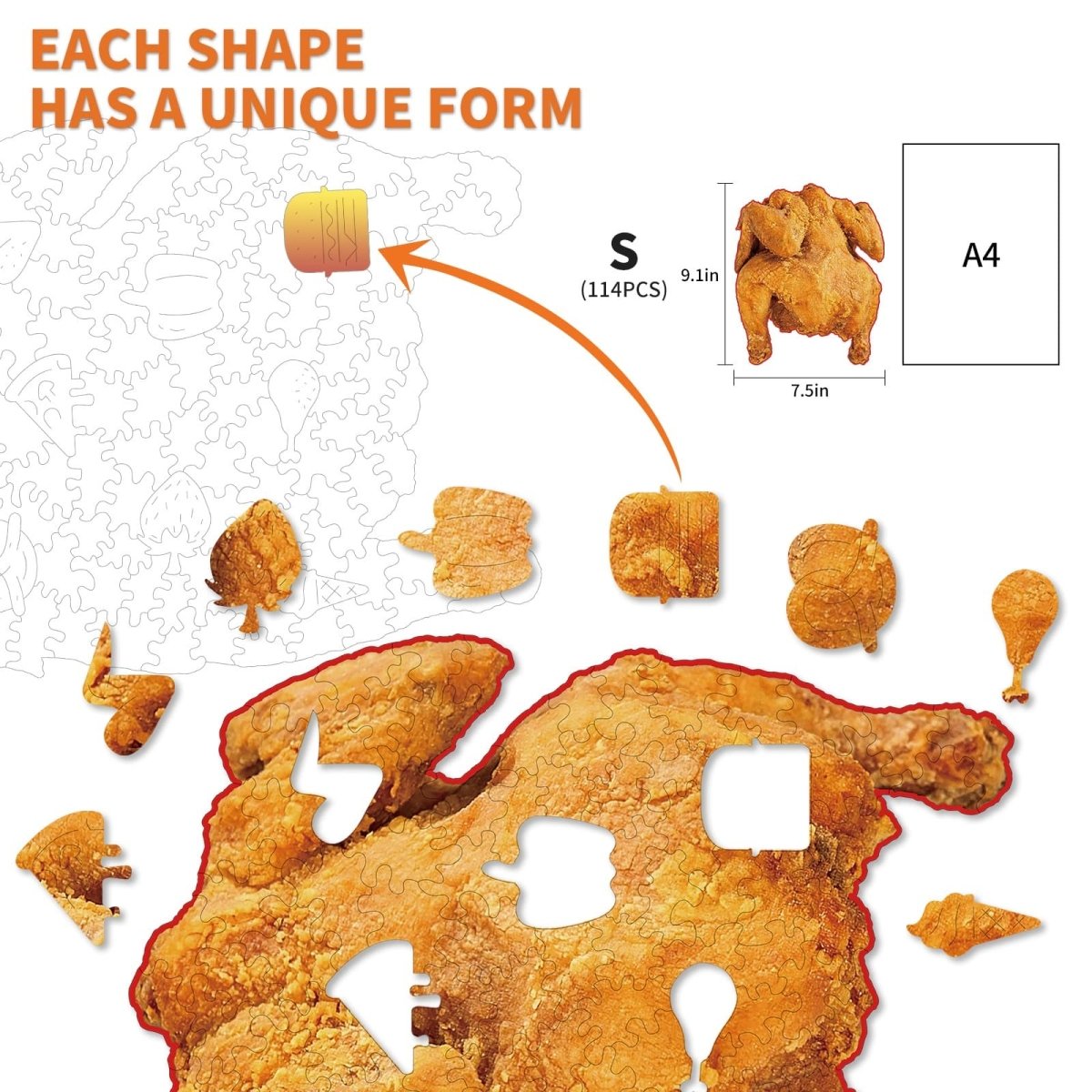 Fried Chicken Wooden Jigsaw Puzzle - KAAYEE Puzzle
