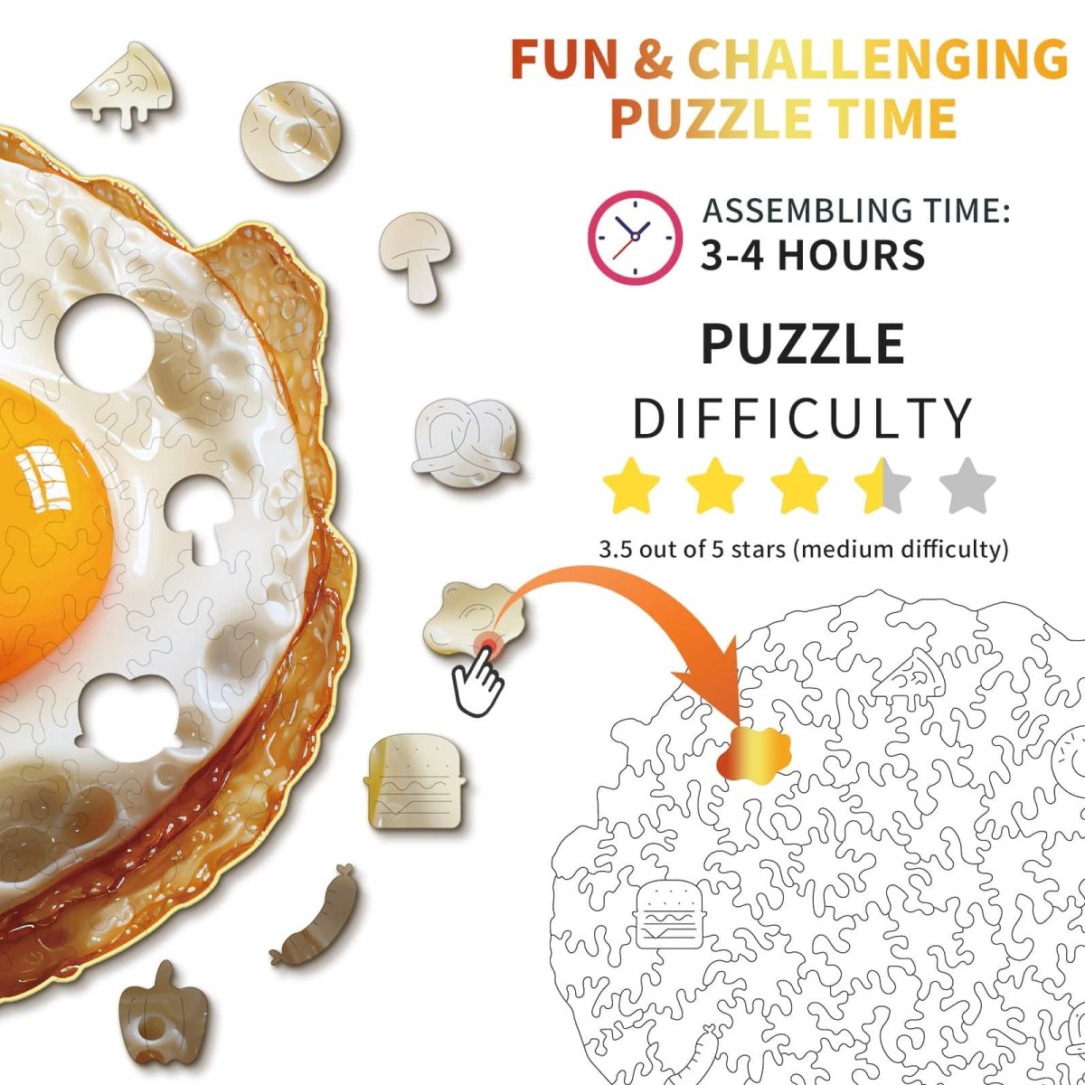 Fried Egg Wooden Jigsaw Puzzle - KAAYEE Puzzle