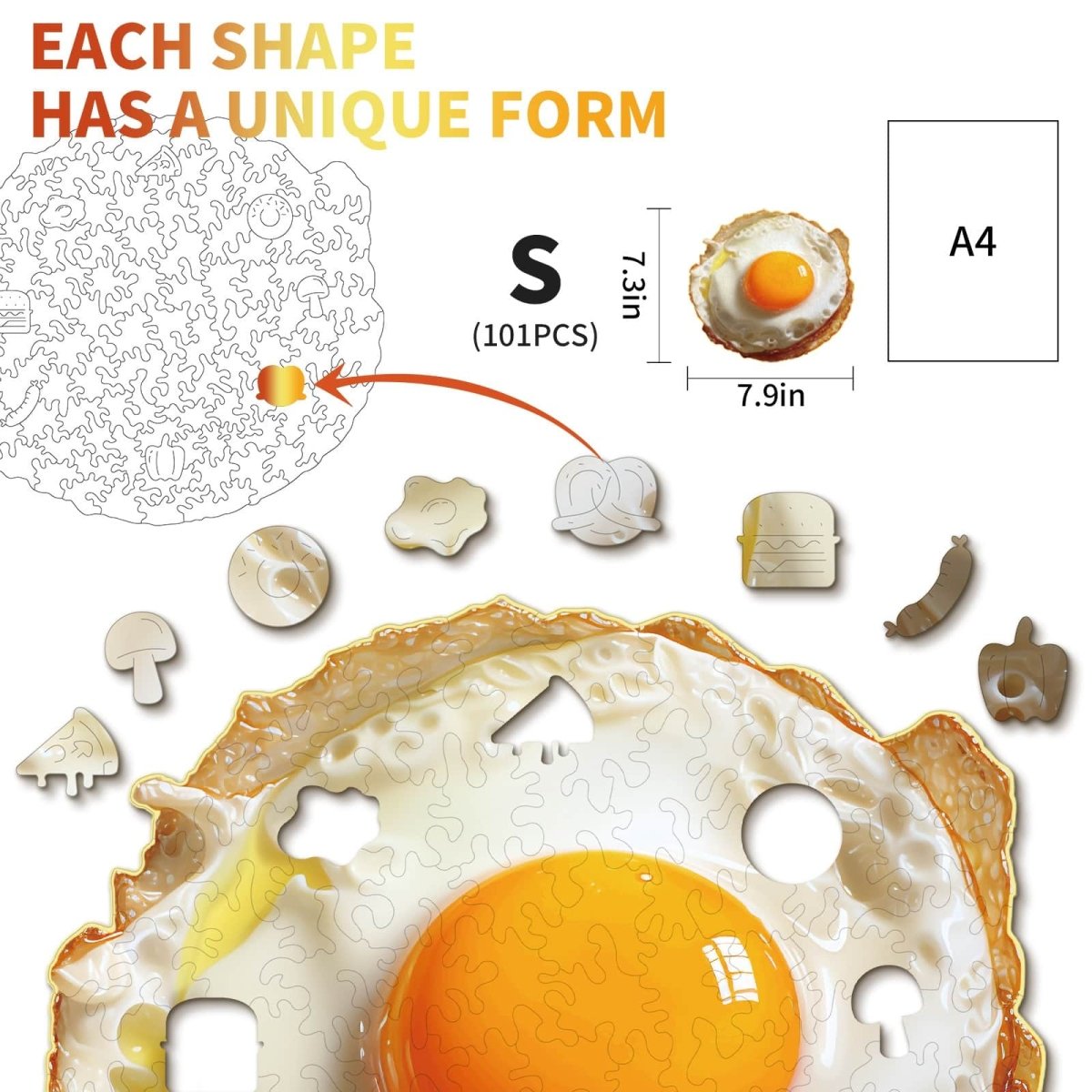 Fried Egg Wooden Jigsaw Puzzle - KAAYEE Puzzle