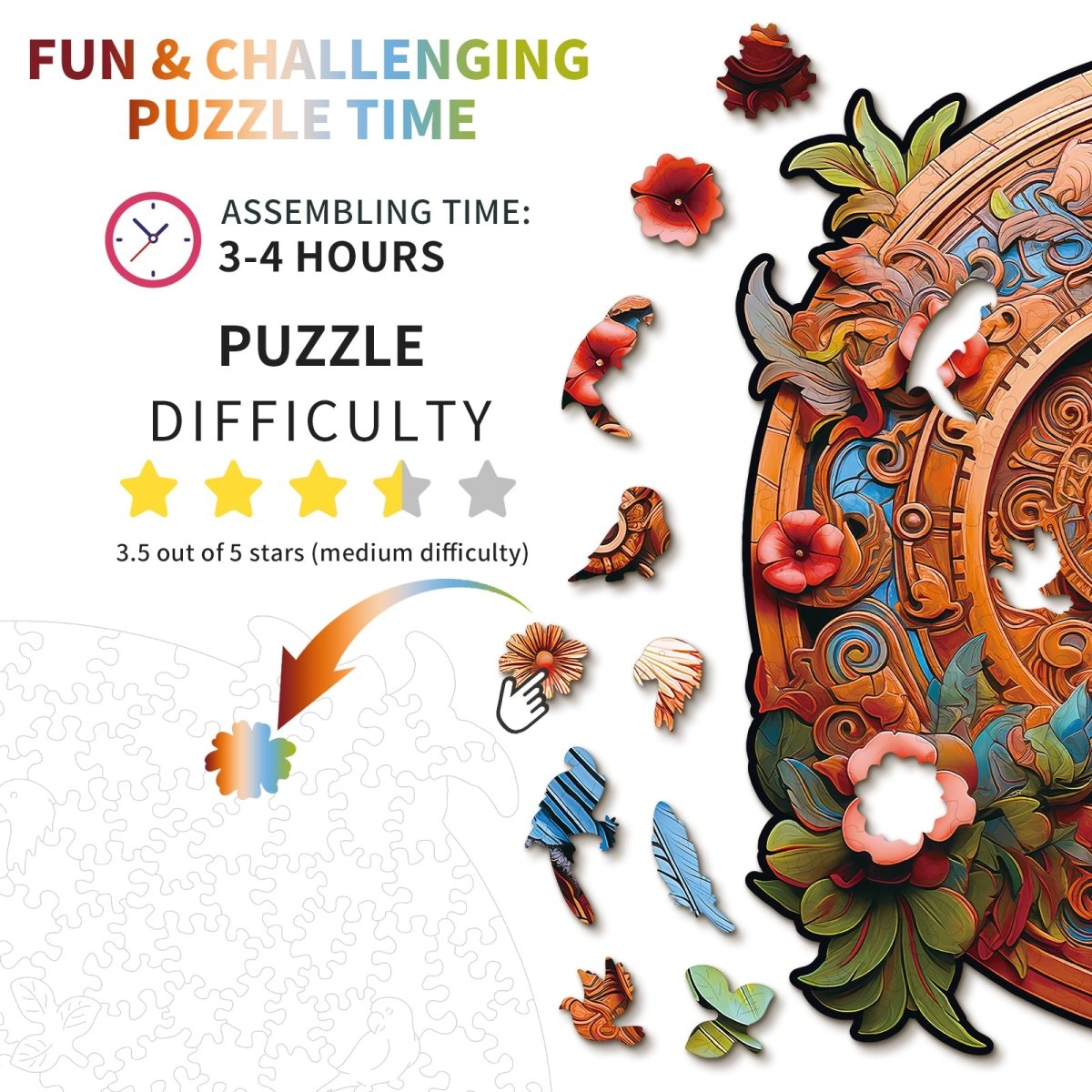 Gear Parrot Wooden Jigsaw Puzzle - KAAYEE Puzzle